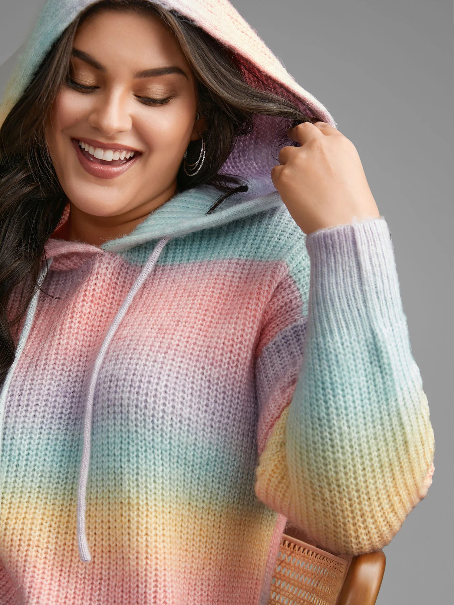 Ombre Contrast Hooded Drop Shoulder Pullover - Image 5