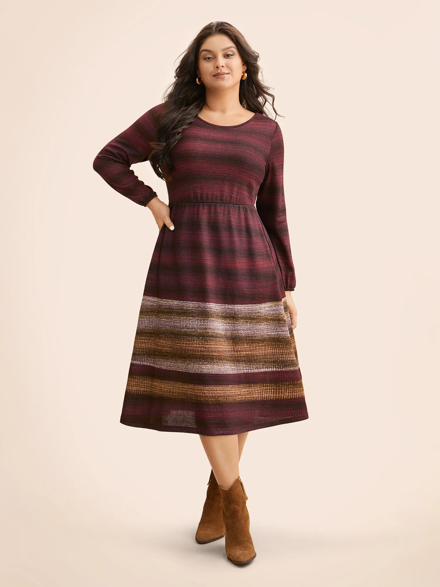 Ombre Contrast Lantern Sleeve Midi Dress - Image 10