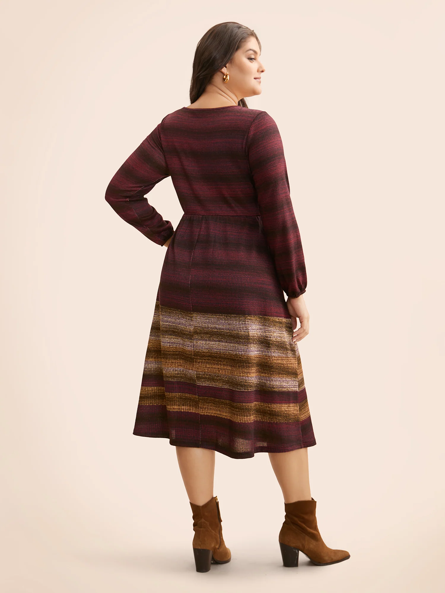 Ombre Contrast Lantern Sleeve Midi Dress - Image 11