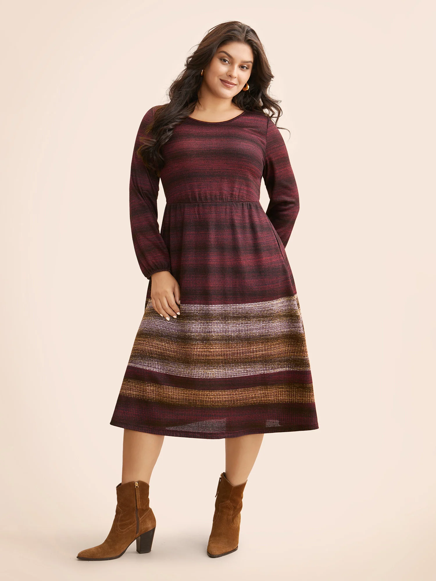 Ombre Contrast Lantern Sleeve Midi Dress - Image 8