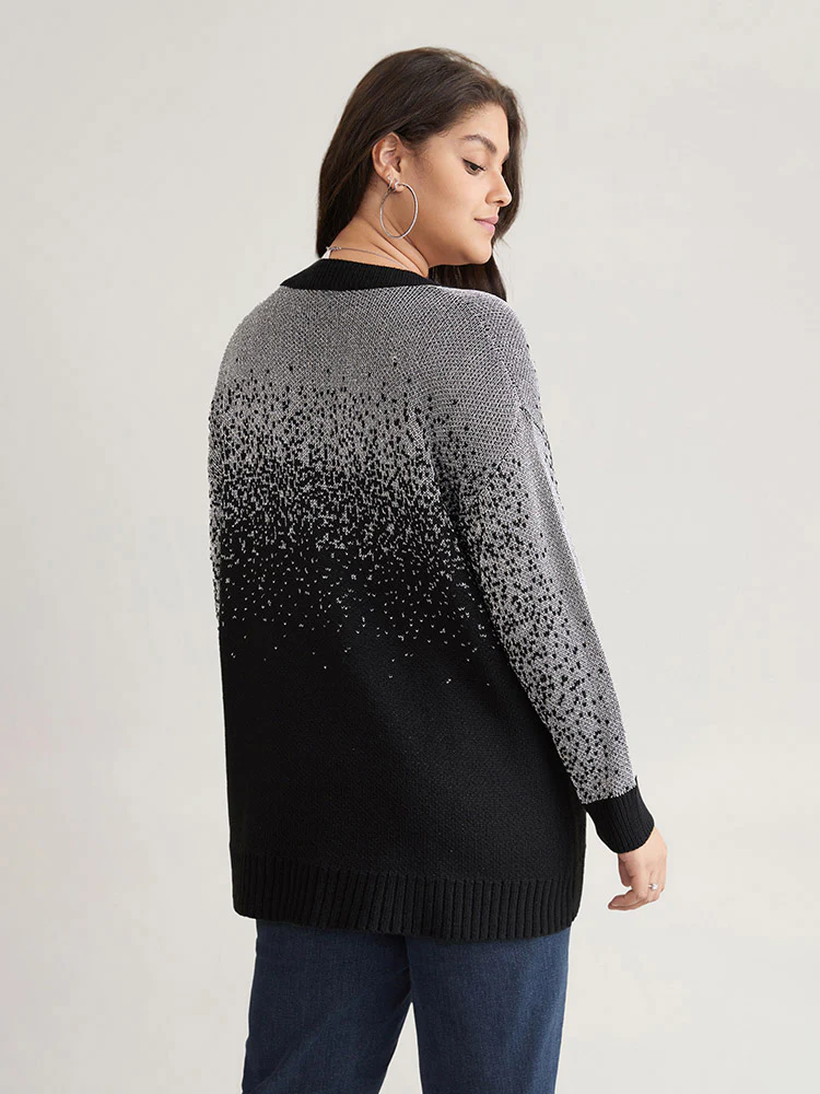 Ombre Contrast Luxe V Neck Knit Pullover - Image 2