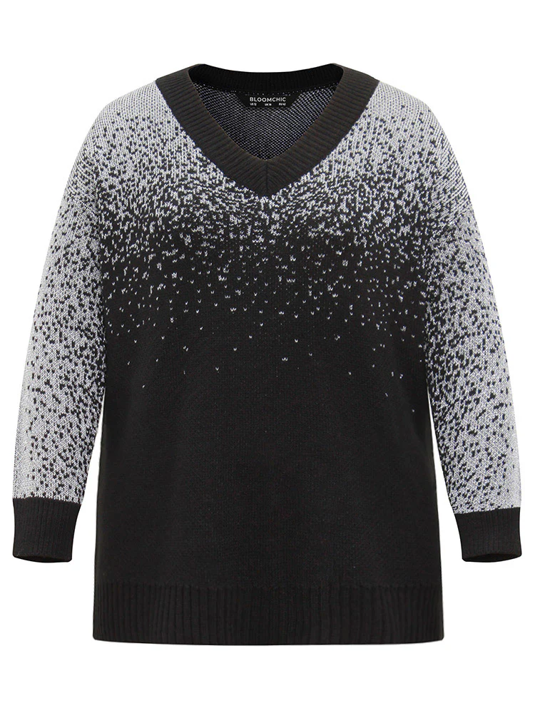 Ombre Contrast Luxe V Neck Knit Pullover - Image 6