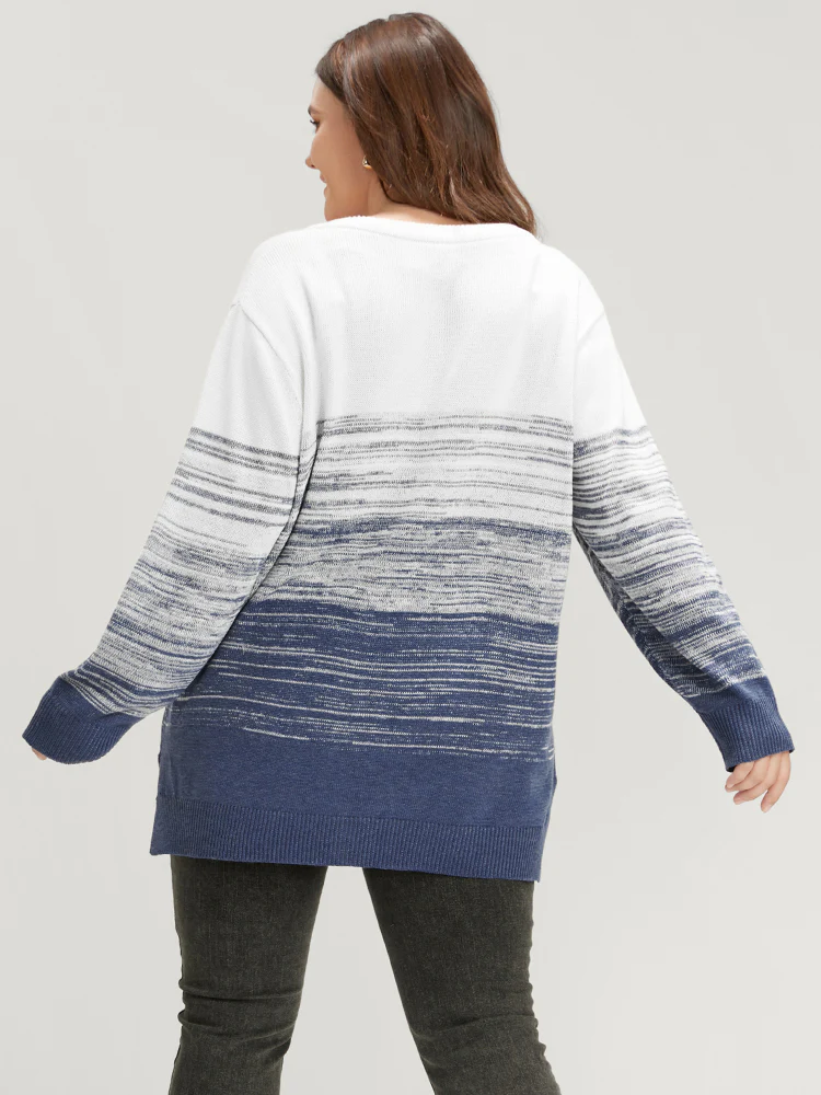 Ombre Contrast Mixed Yarn Knit Split Hem Knit Top - Image 5