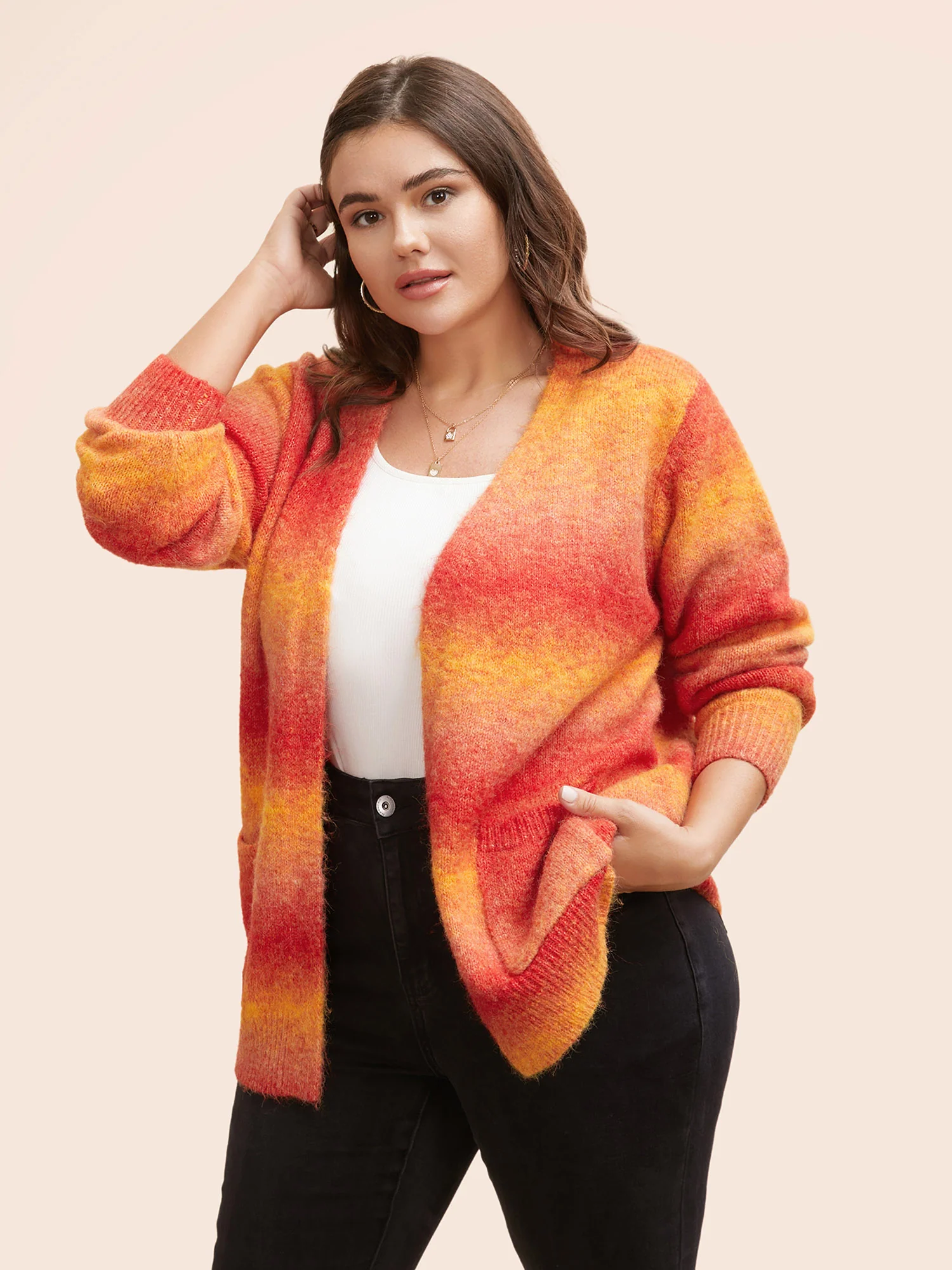 Ombre Contrast Patch Pocket Cardigan - Image 3