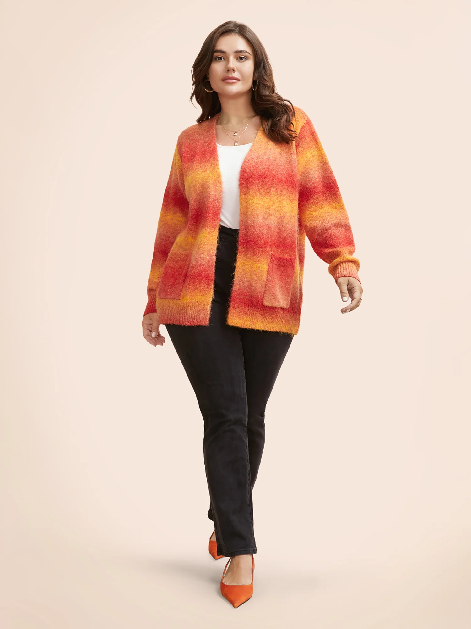 Ombre Contrast Patch Pocket Cardigan - Image 4