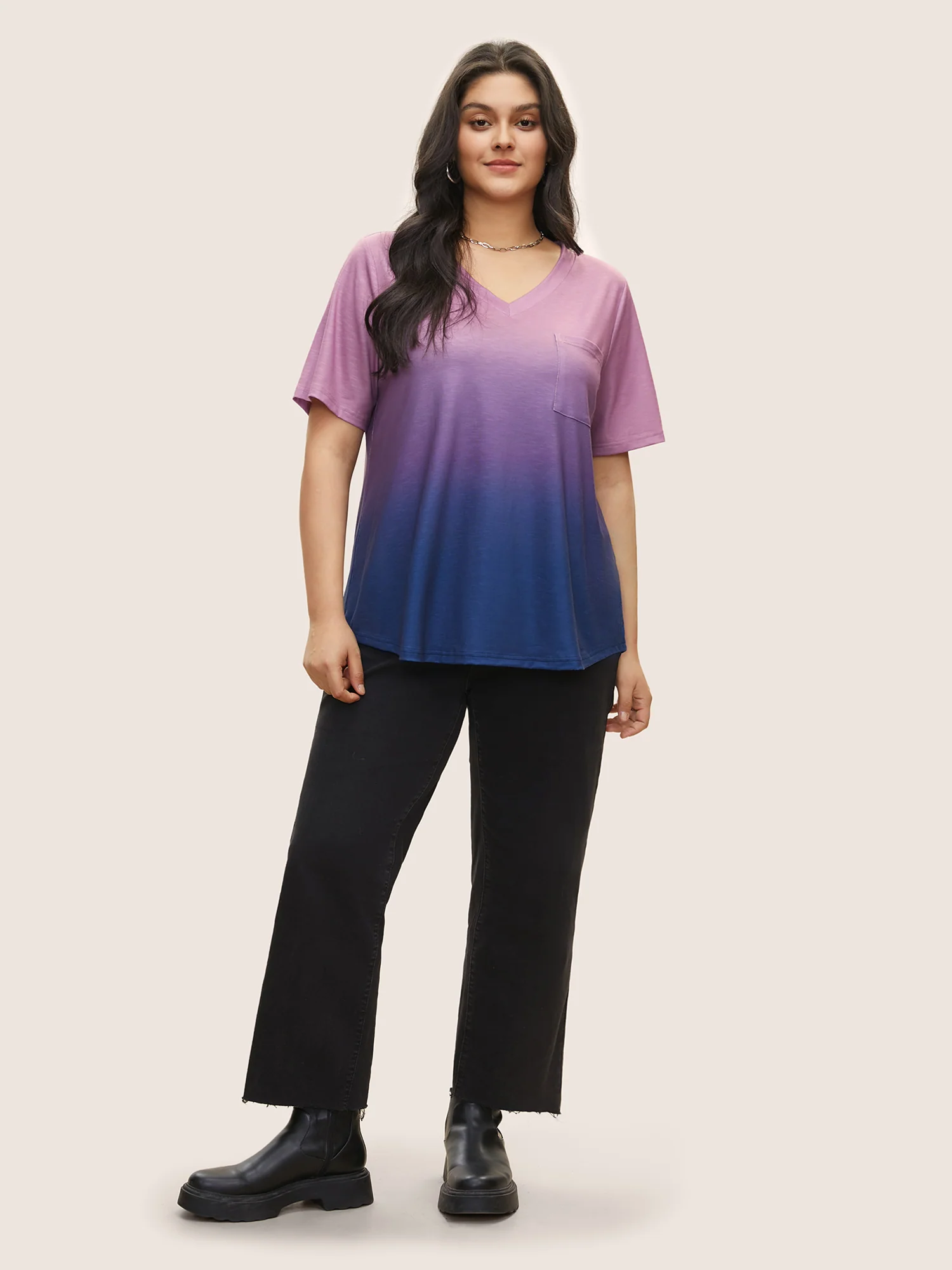 Ombre Contrast Patched Pocket T-shirt - Image 3