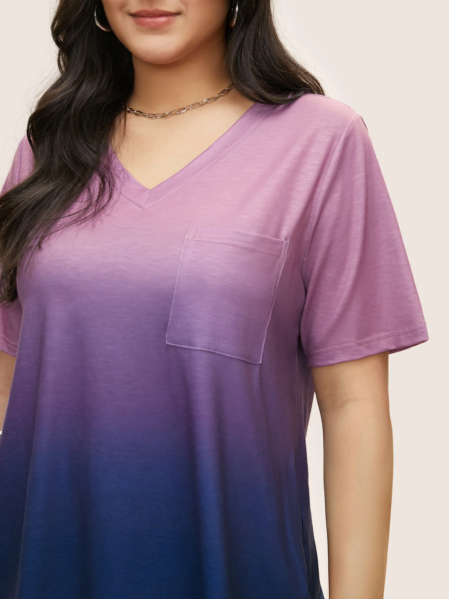 Ombre Contrast Patched Pocket T-shirt - Image 4