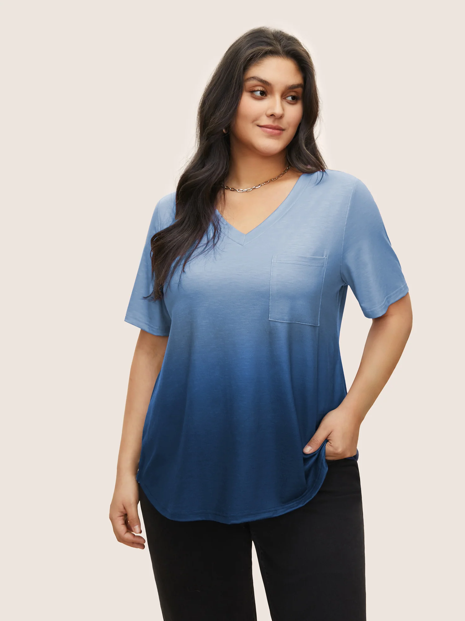 Ombre Contrast Patched Pocket T-shirt - Image 7