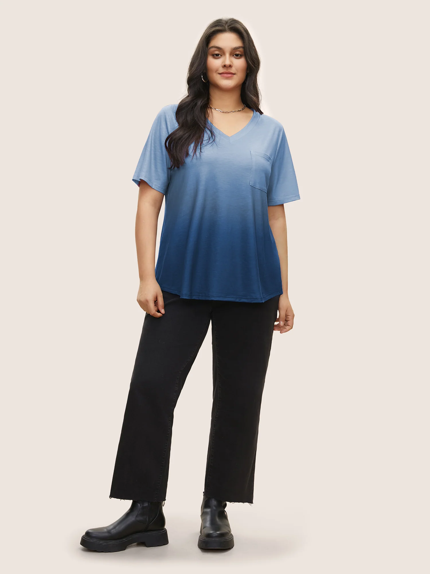 Ombre Contrast Patched Pocket T-shirt - Image 9