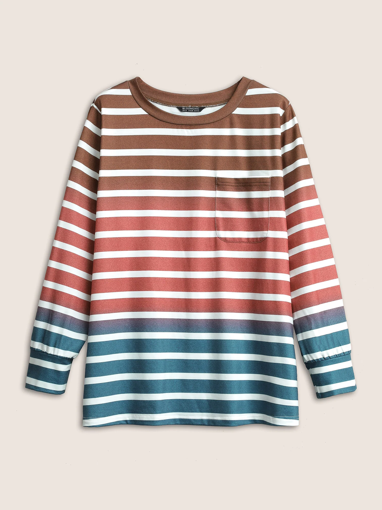 Ombre Contrast Striped Patched Pocket Sweatshirt - Image 6