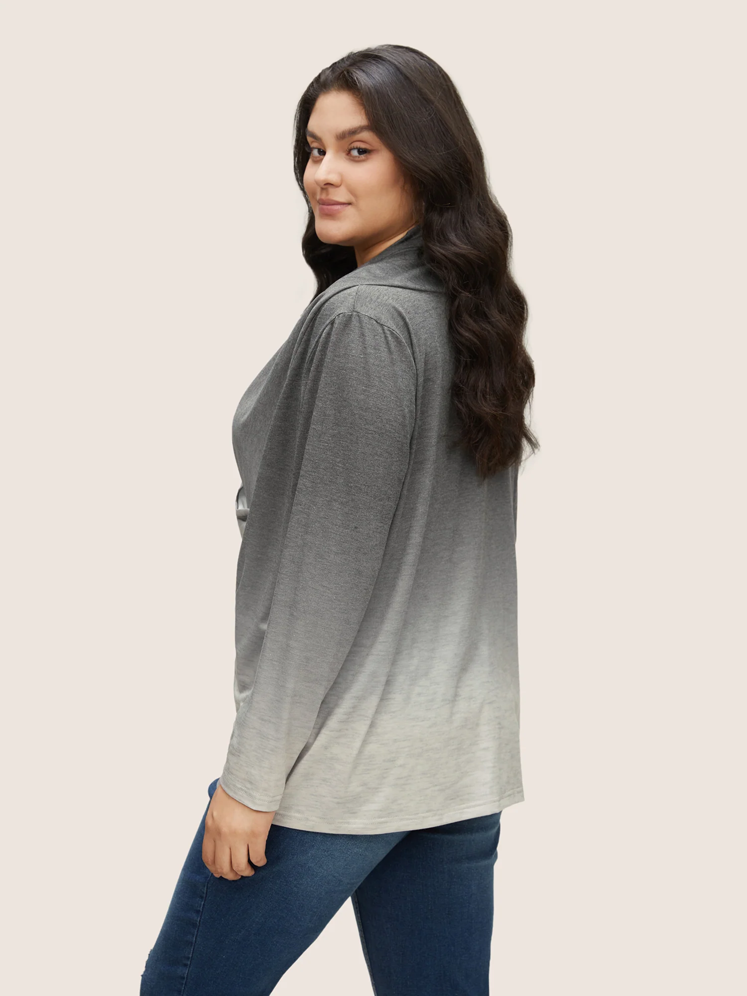 Ombre Crossover Surplice Neck T-shirt - Image 2