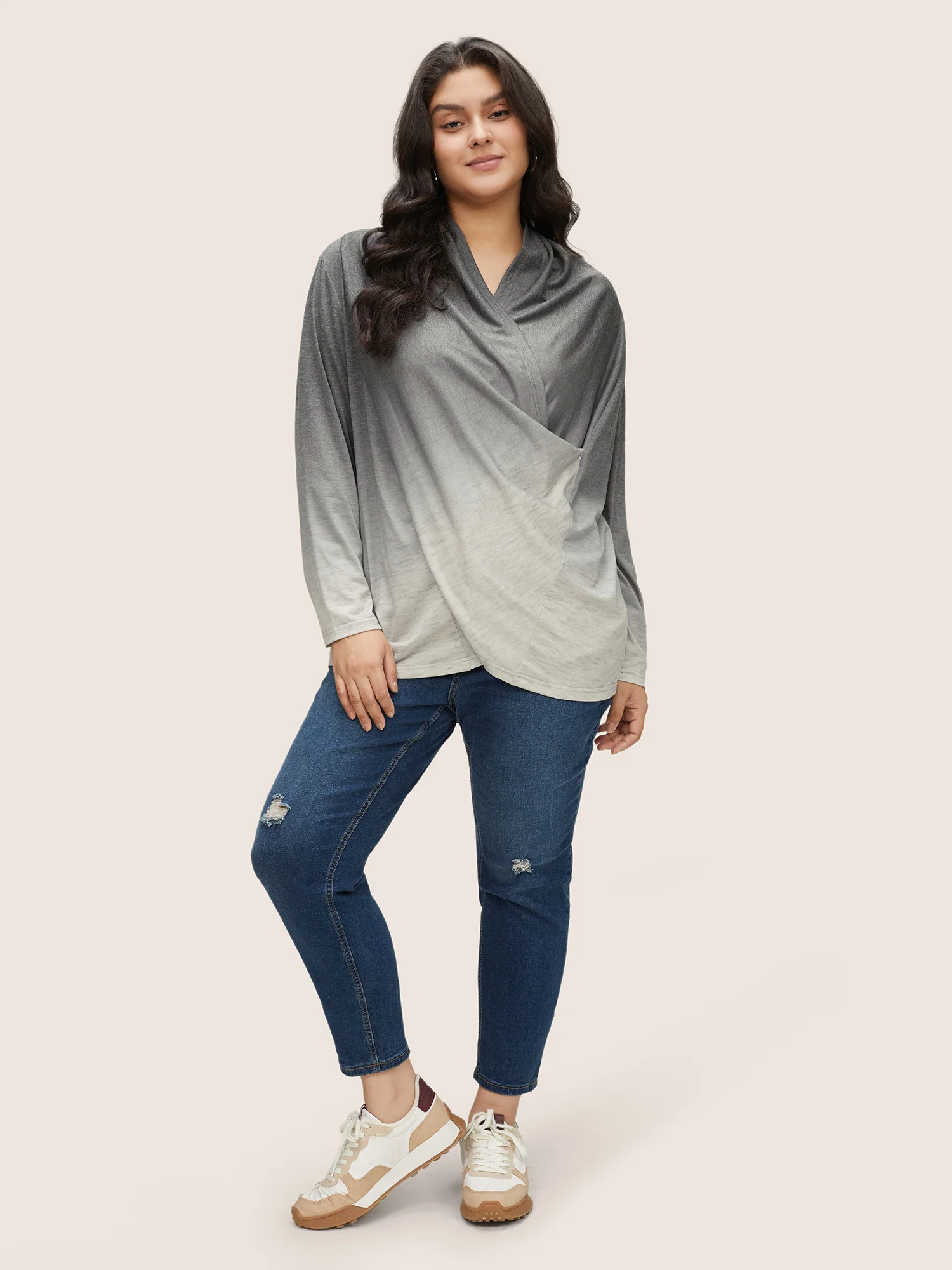 Ombre Crossover Surplice Neck T-shirt - Image 4