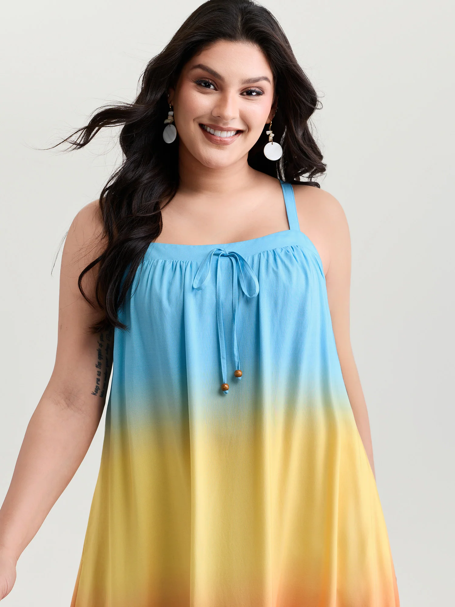 Ombre Drawstring Neckline Tiered Midi Dress - Image 2