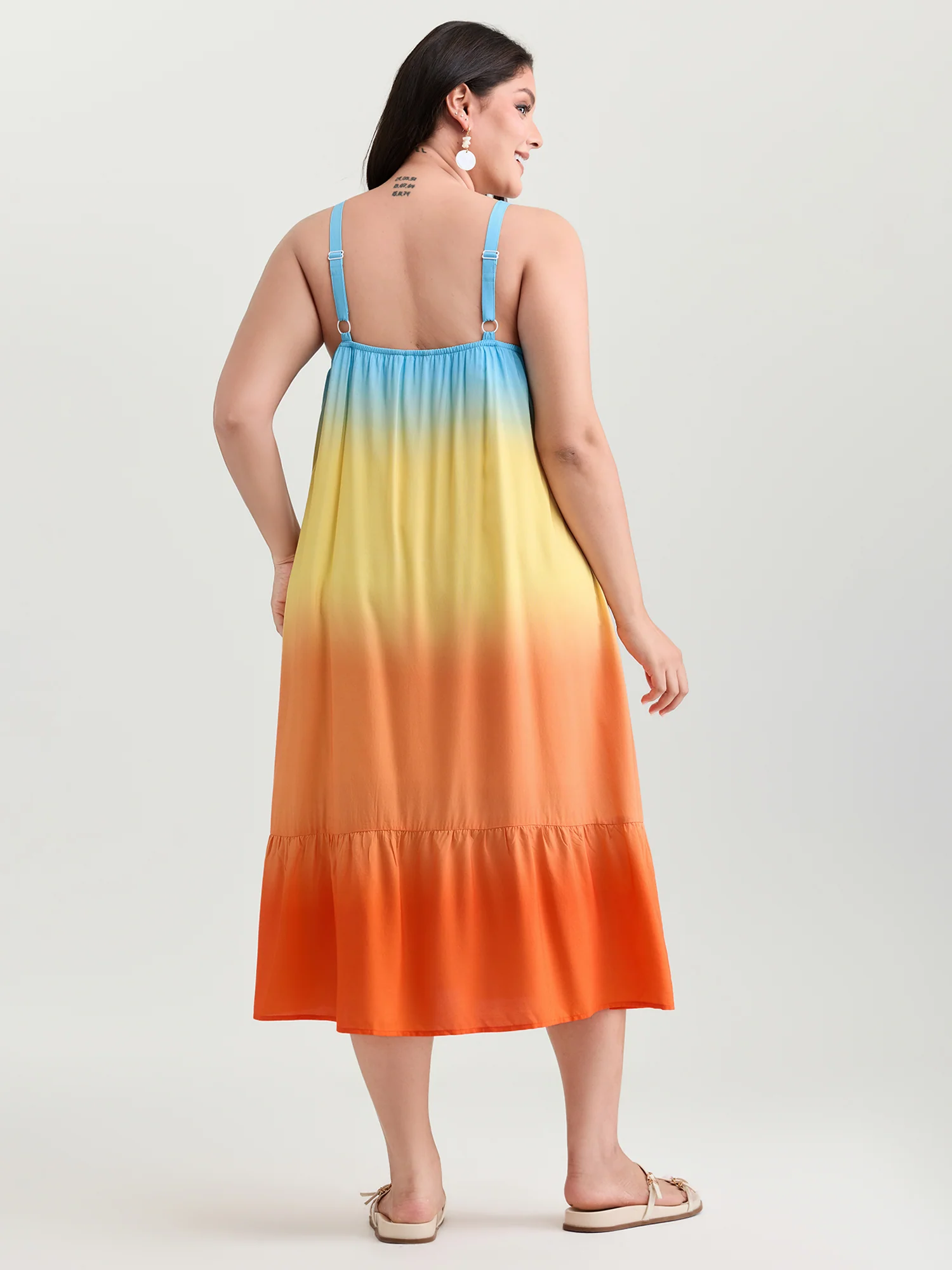 Ombre Drawstring Neckline Tiered Midi Dress - Image 4