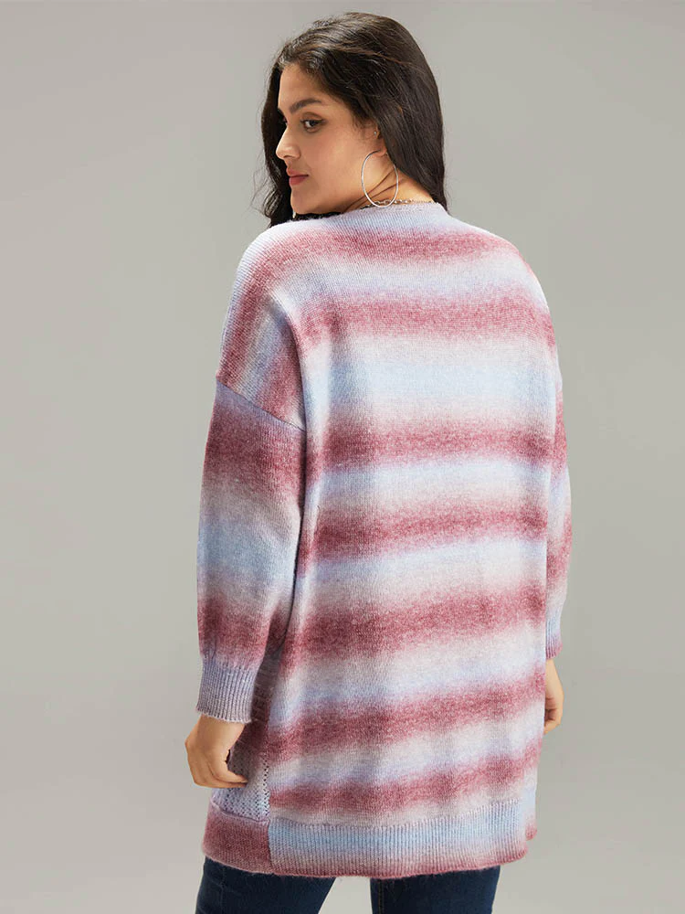 Ombre Elastic Cuffs Open Front Cardigan - Image 2