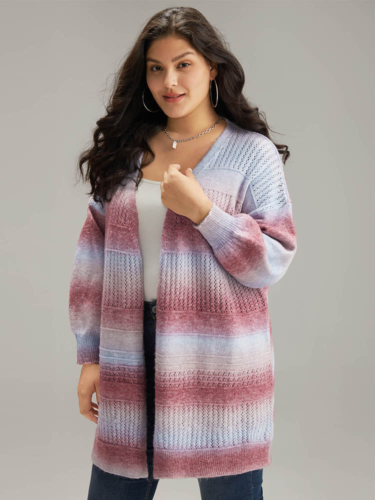 Ombre Elastic Cuffs Open Front Cardigan - Image 3