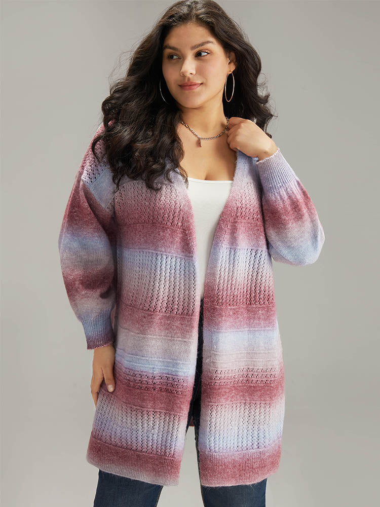 Ombre Elastic Cuffs Open Front Cardigan - Image 4