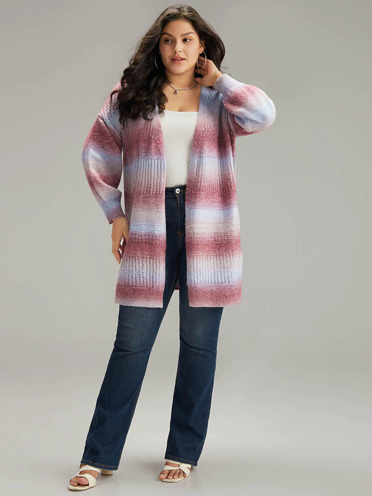 Ombre Elastic Cuffs Open Front Cardigan - Image 5