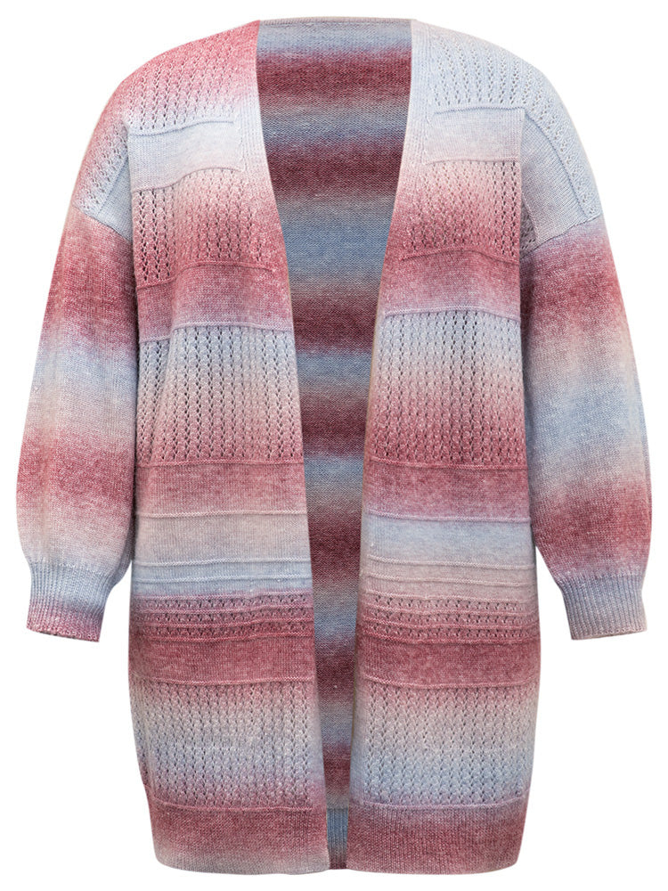 Ombre Elastic Cuffs Open Front Cardigan - Image 7