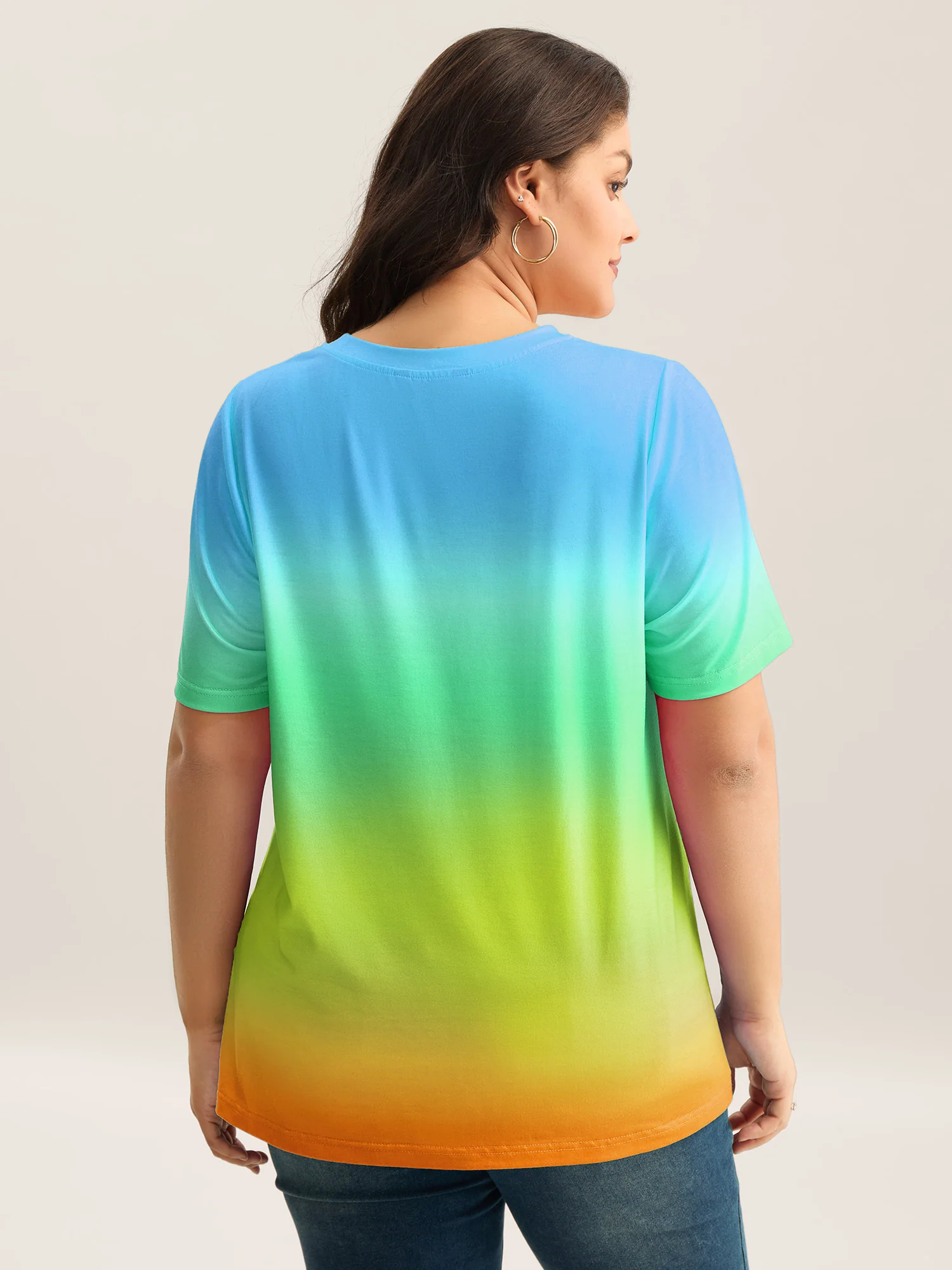 Ombre Gradient Crew Neck Curvy T-Shirt - Image 10