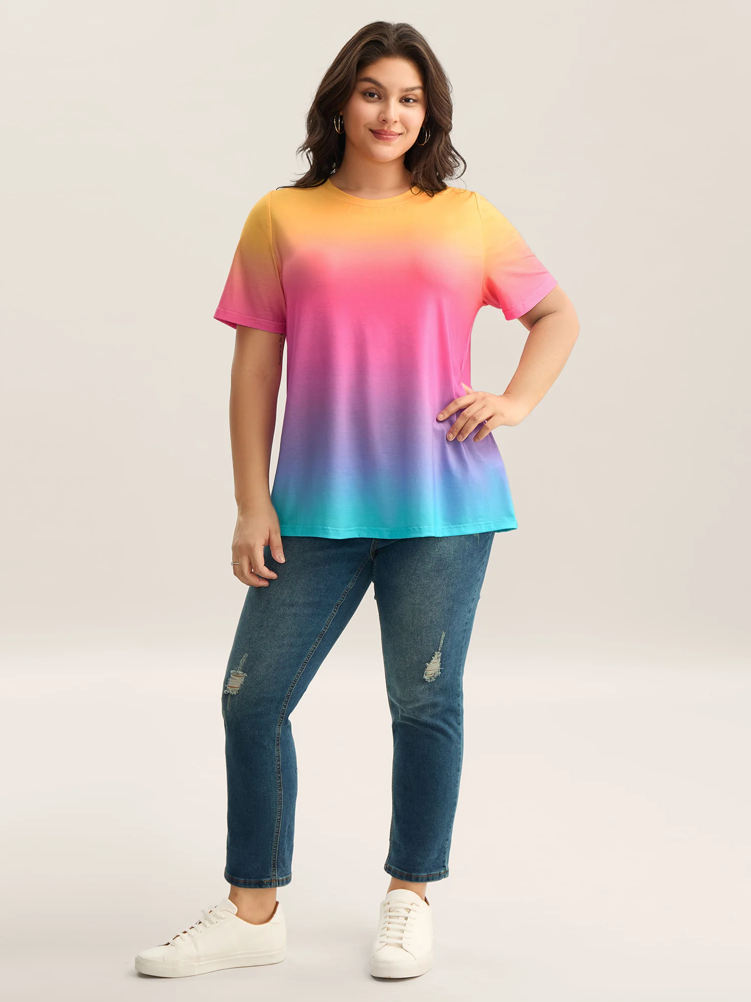 Ombre Gradient Crew Neck Curvy T-Shirt - Image 3