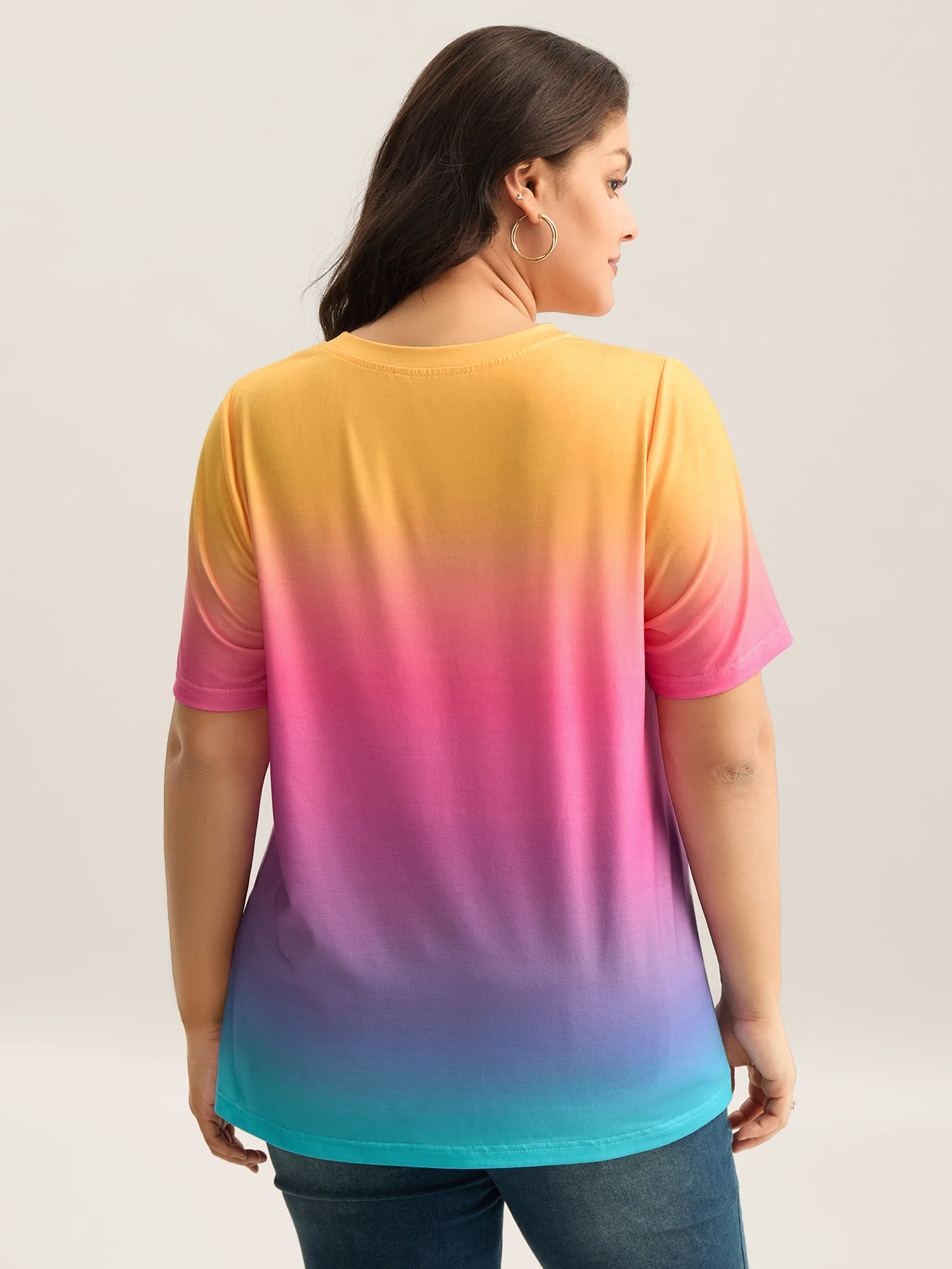 Ombre Gradient Crew Neck Curvy T-Shirt - Image 4
