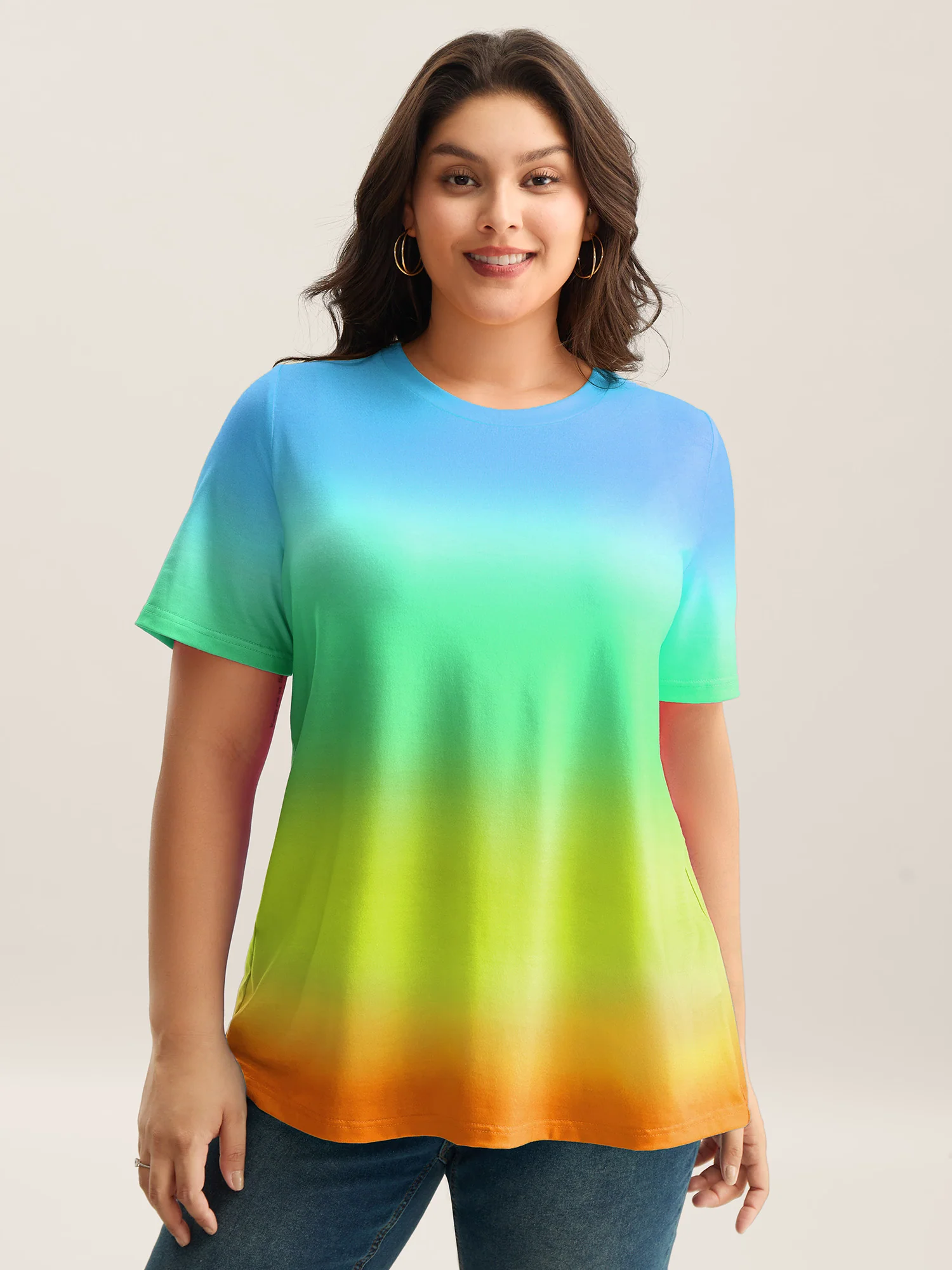 Ombre Gradient Crew Neck Curvy T-Shirt - Image 8