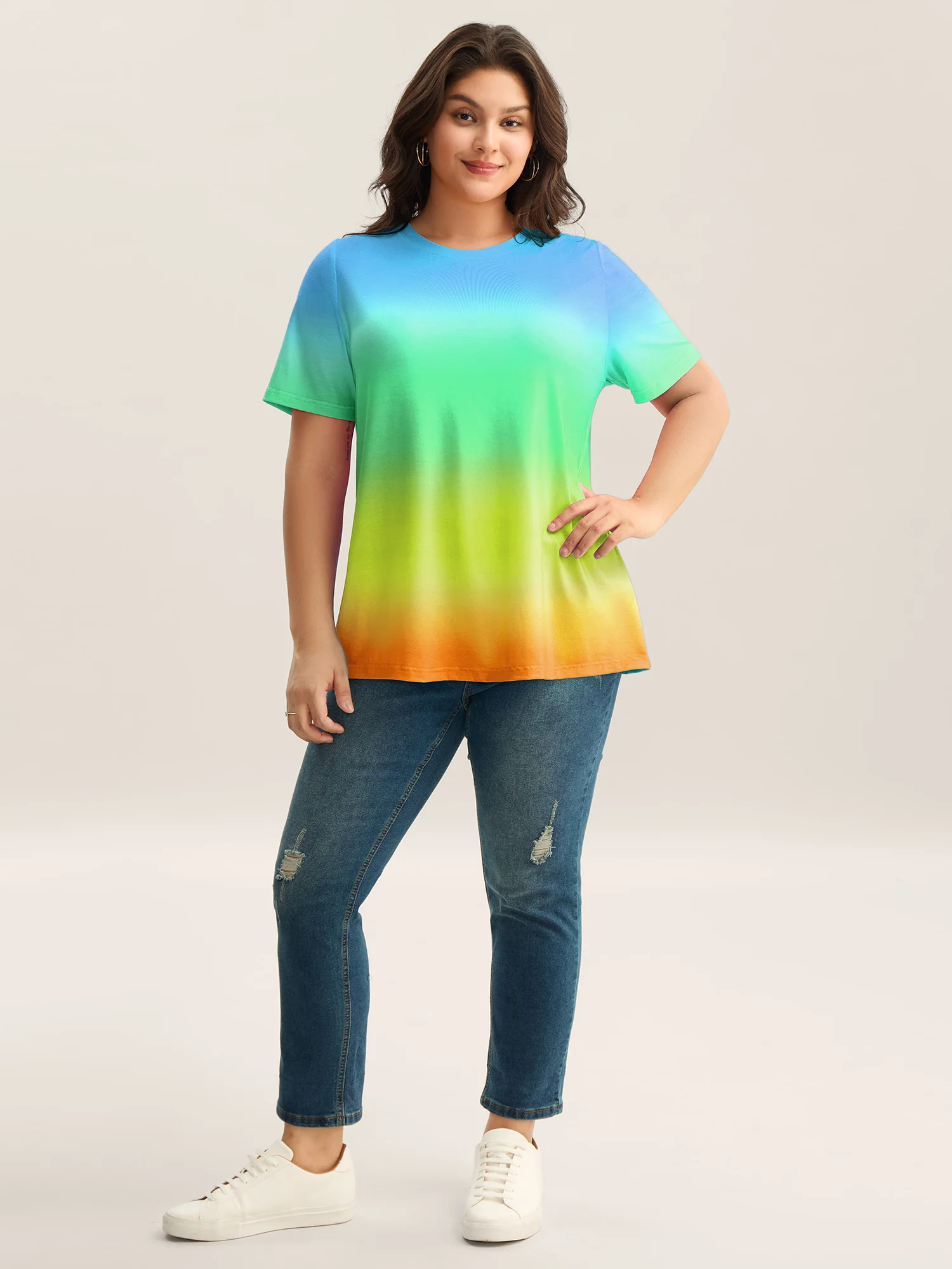 Ombre Gradient Crew Neck Curvy T-Shirt - Image 9