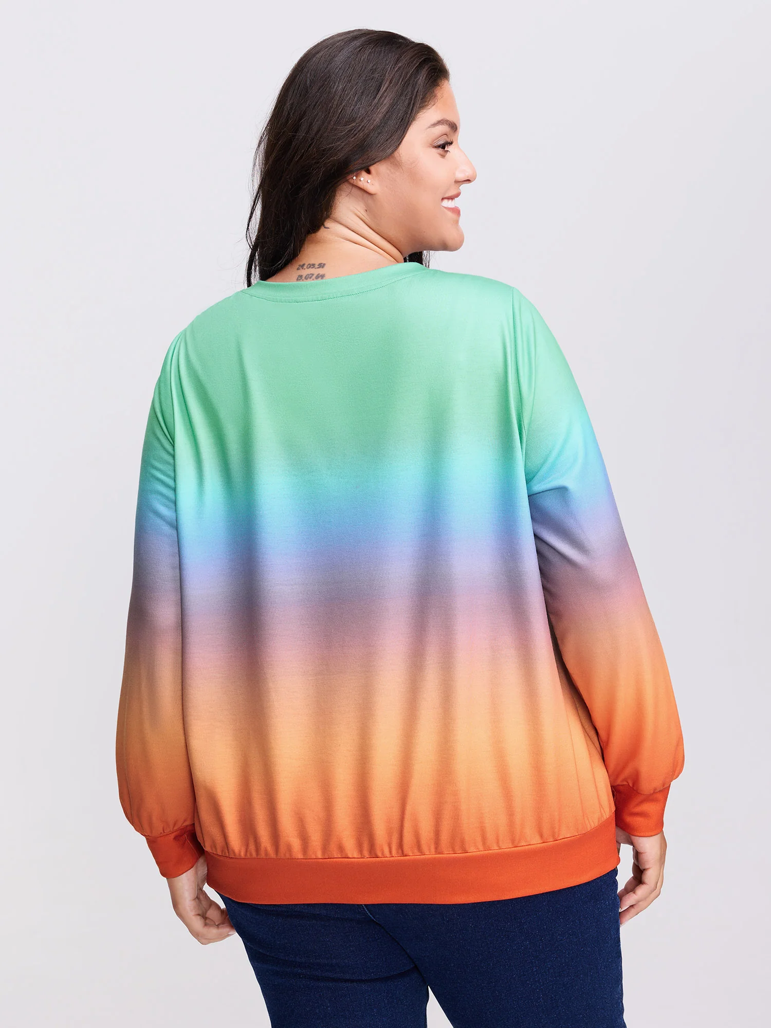 Ombre Gradient Elastic Hem Sweatshirt - Image 10