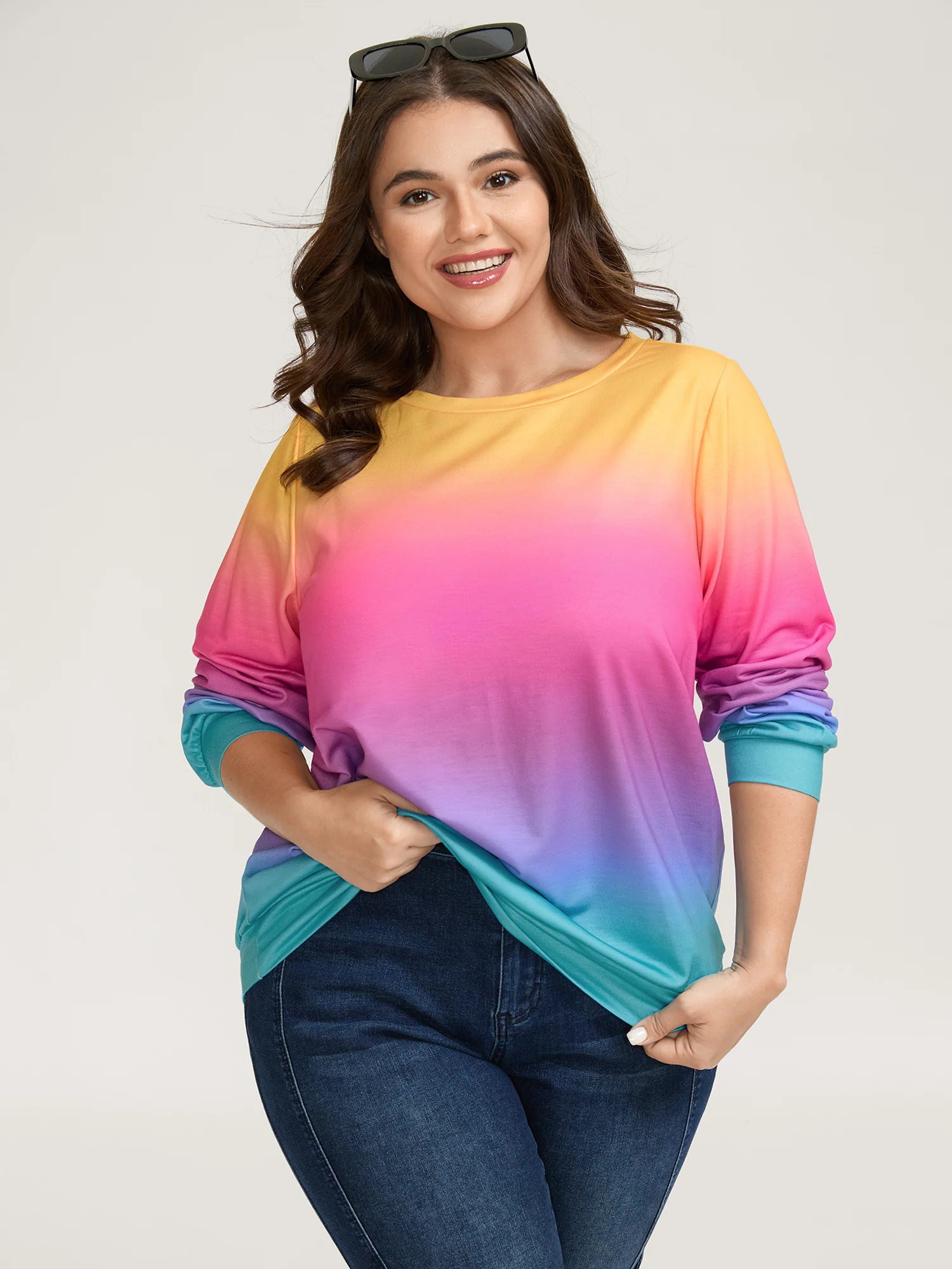 Ombre Gradient Elastic Hem Sweatshirt - Image 2