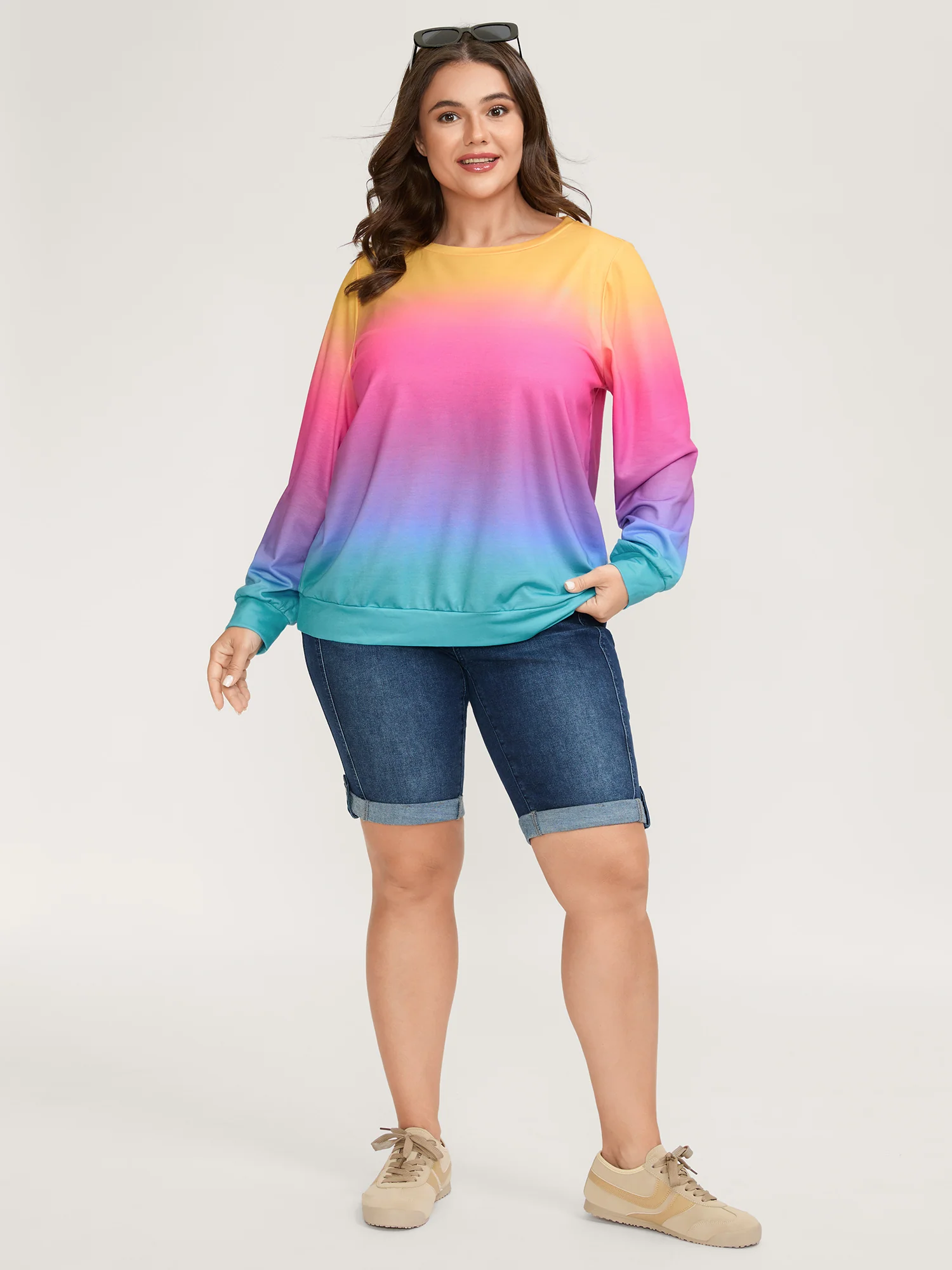 Ombre Gradient Elastic Hem Sweatshirt - Image 3