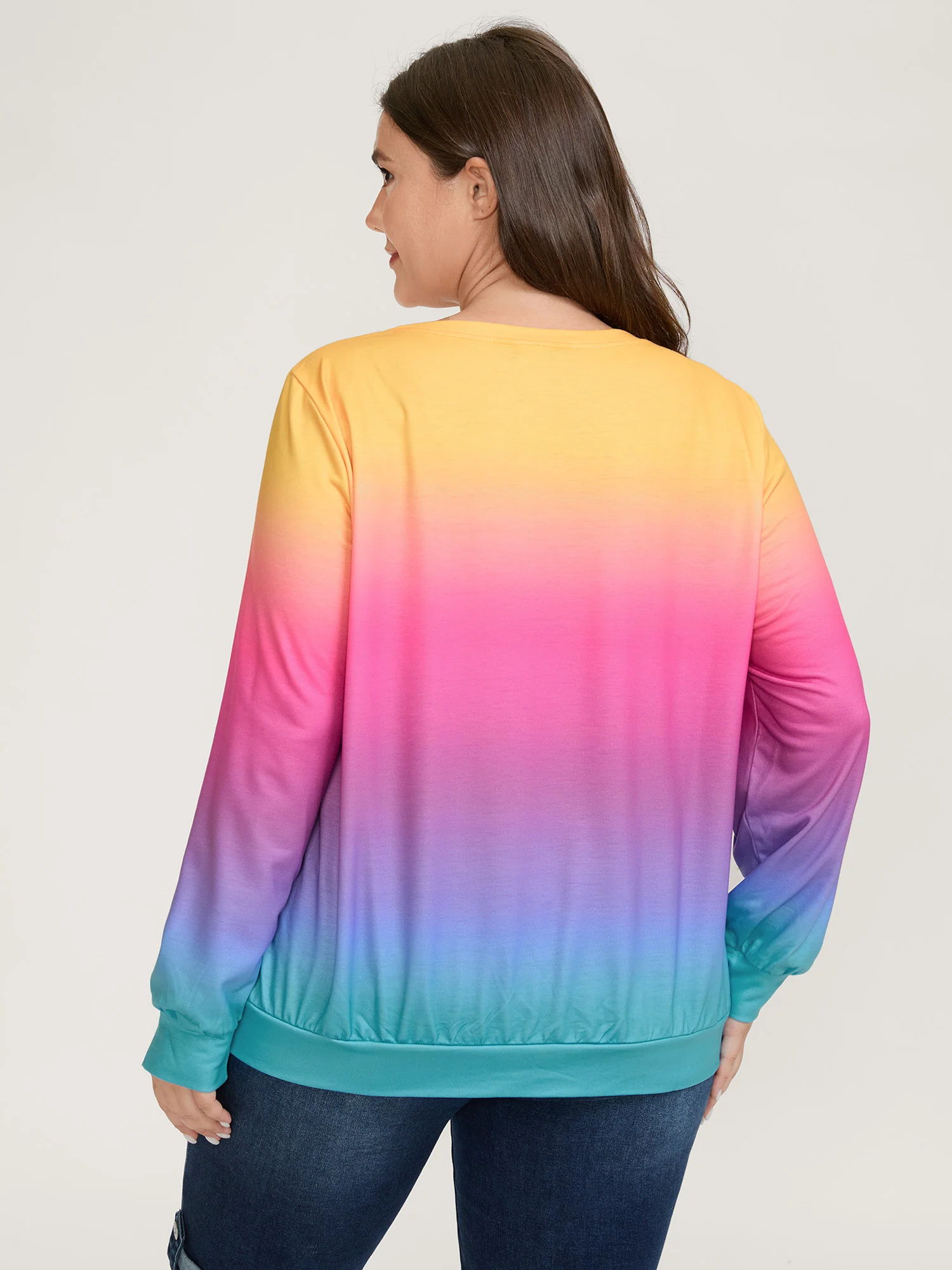 Ombre Gradient Elastic Hem Sweatshirt - Image 4