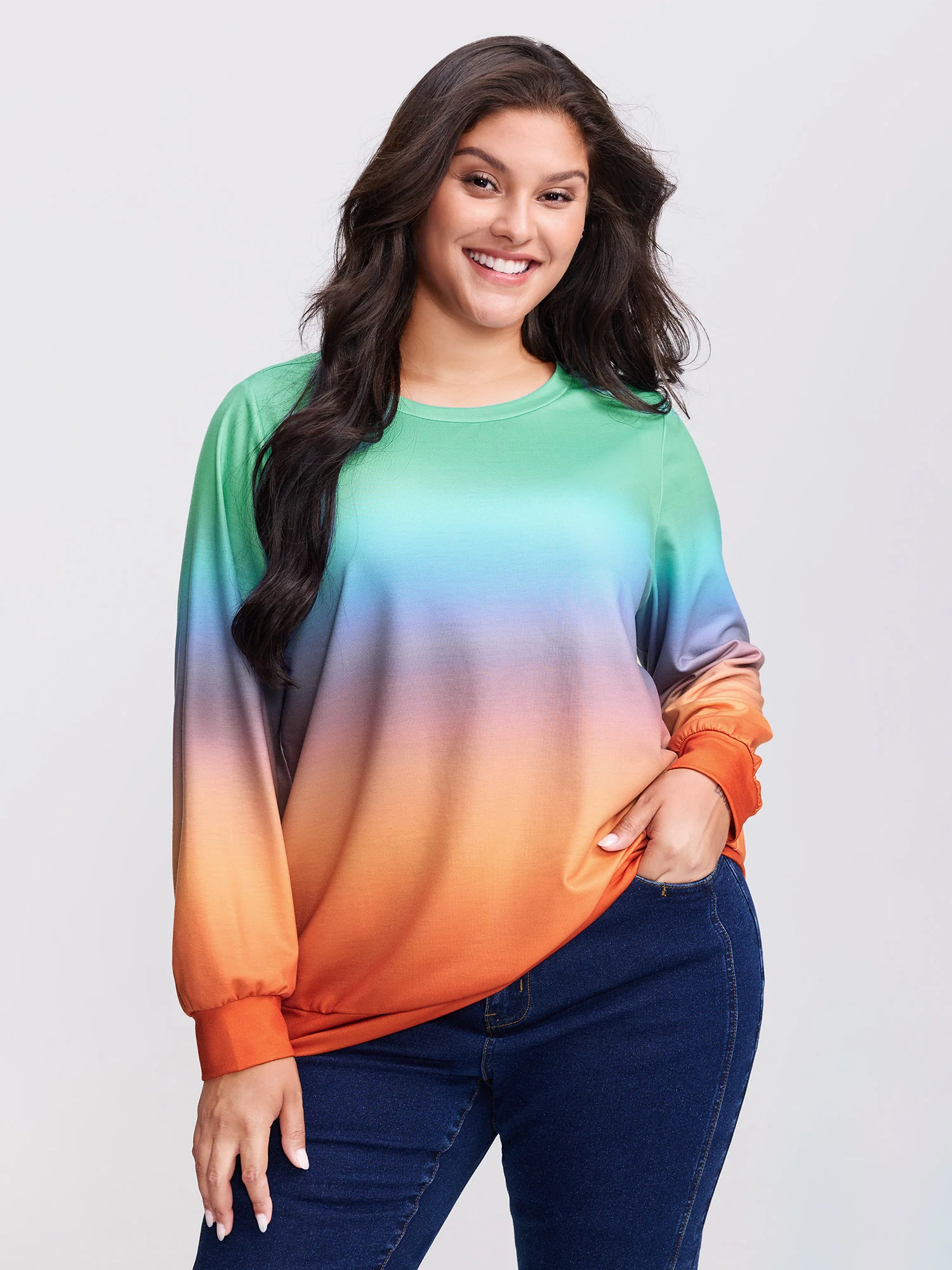 Ombre Gradient Elastic Hem Sweatshirt - Image 8