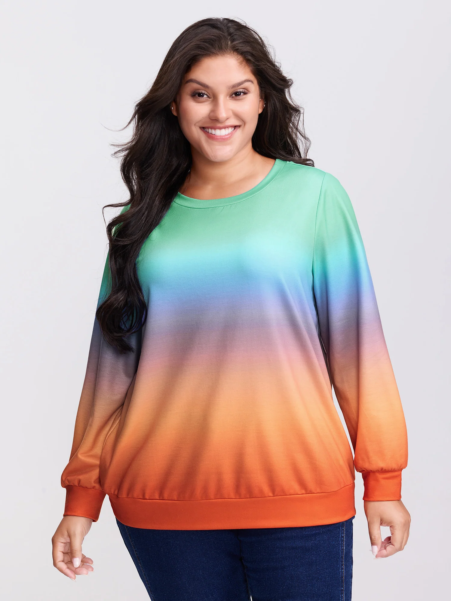 Ombre Gradient Elastic Hem Sweatshirt - Image 9