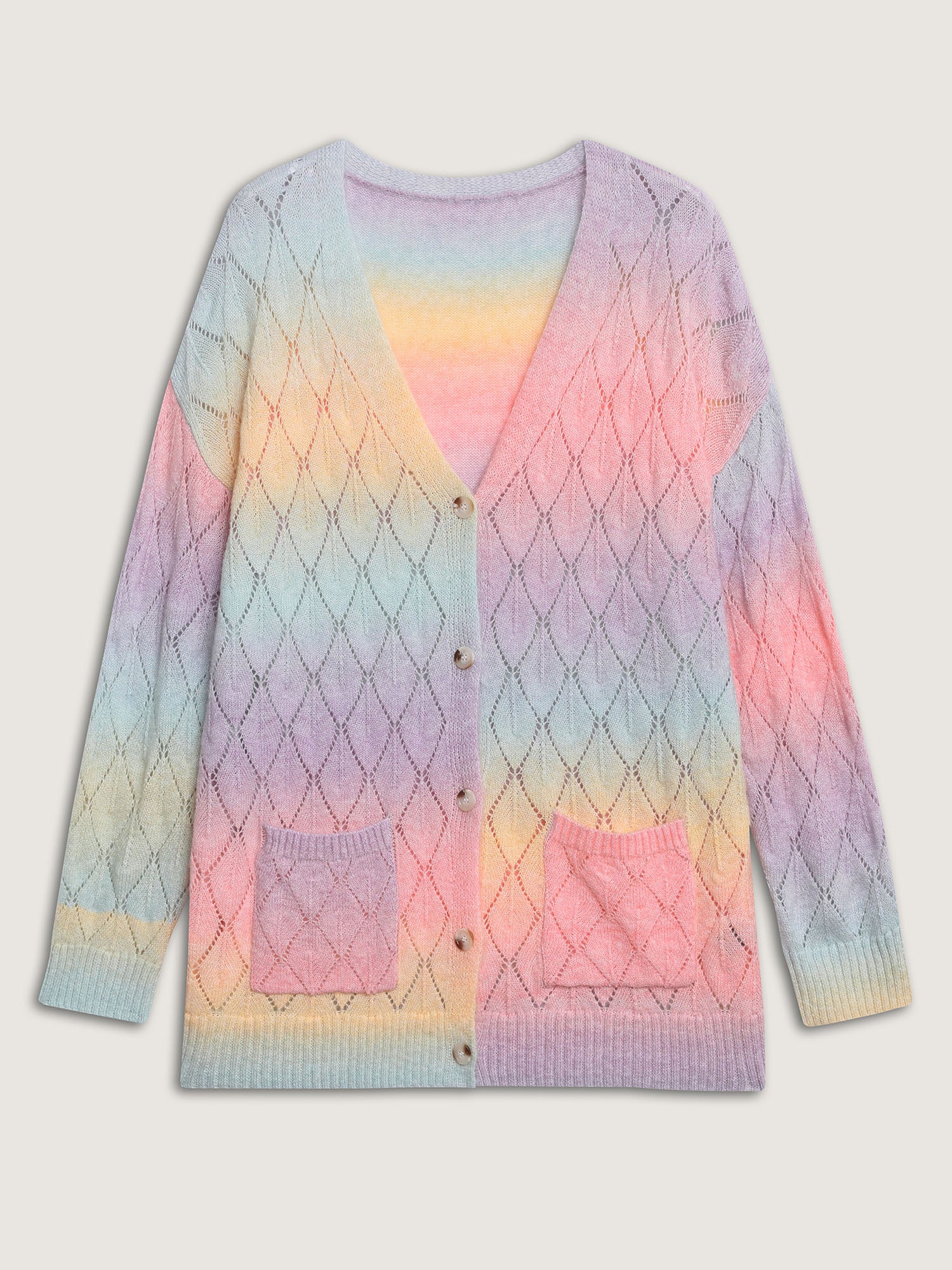 Ombre Gradient Eyelet Trim Knit Cardigan - Image 7
