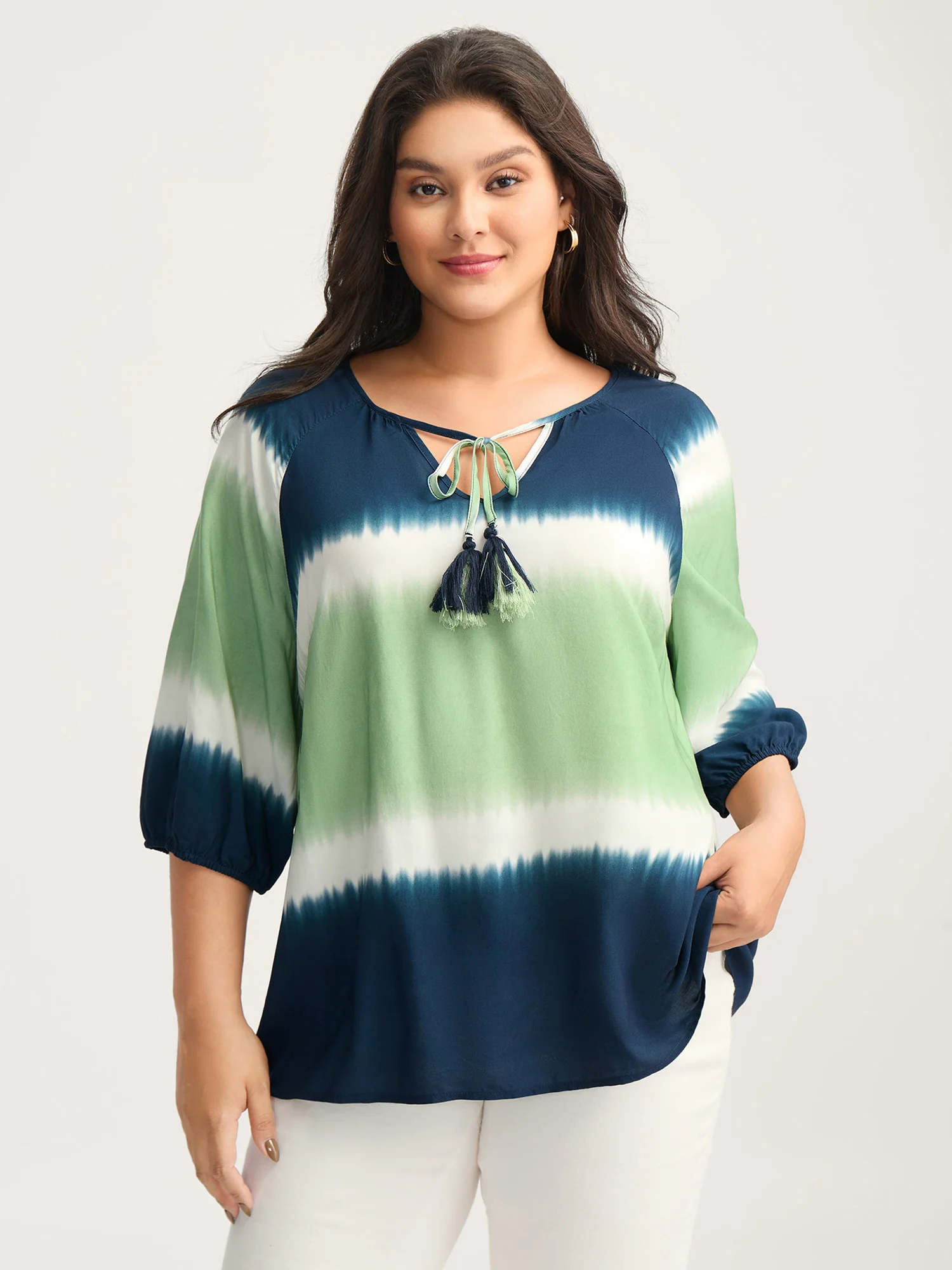 Ombre Gradient Neck Tie Blouse - Image 2