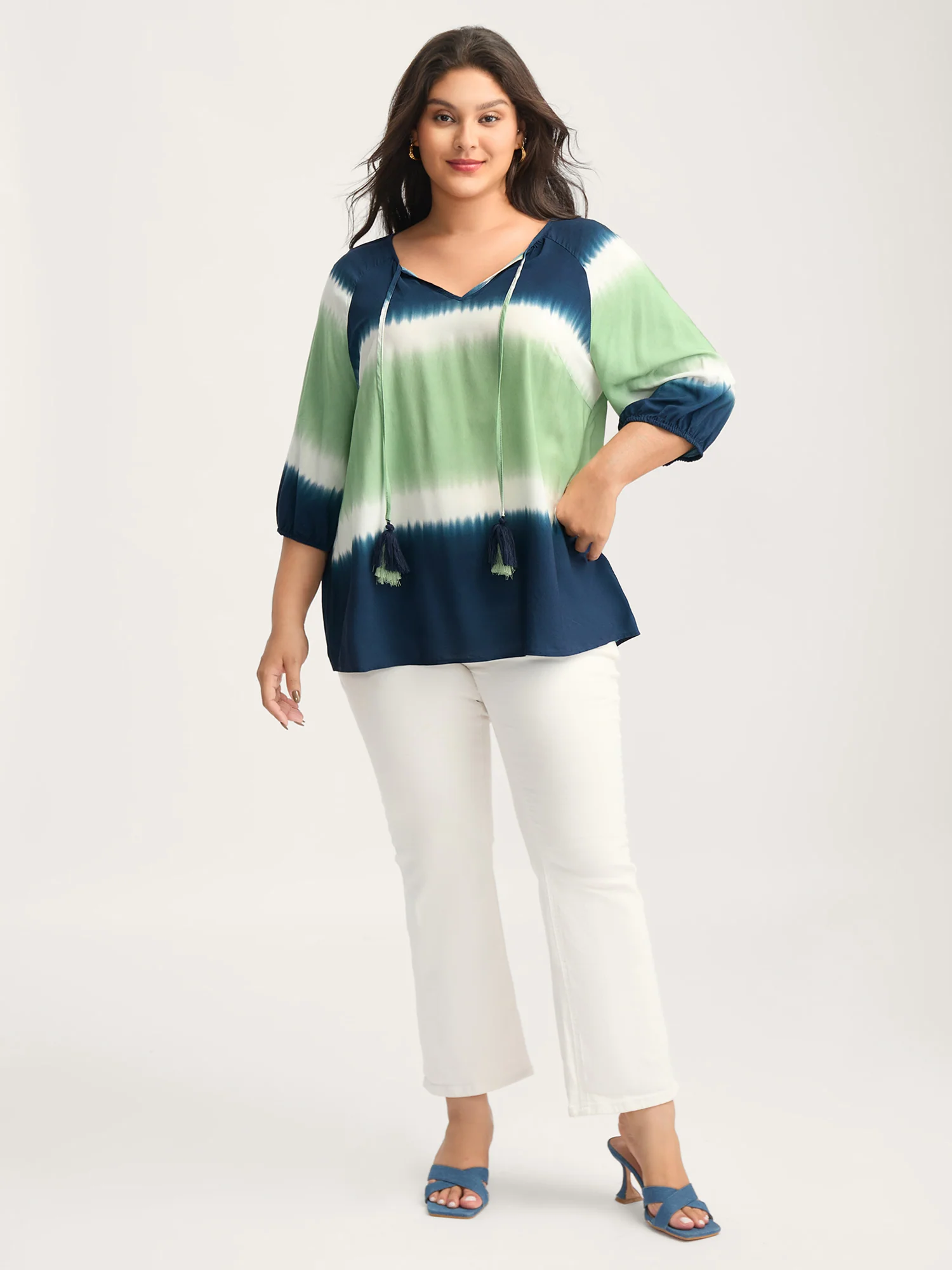 Ombre Gradient Neck Tie Blouse - Image 3