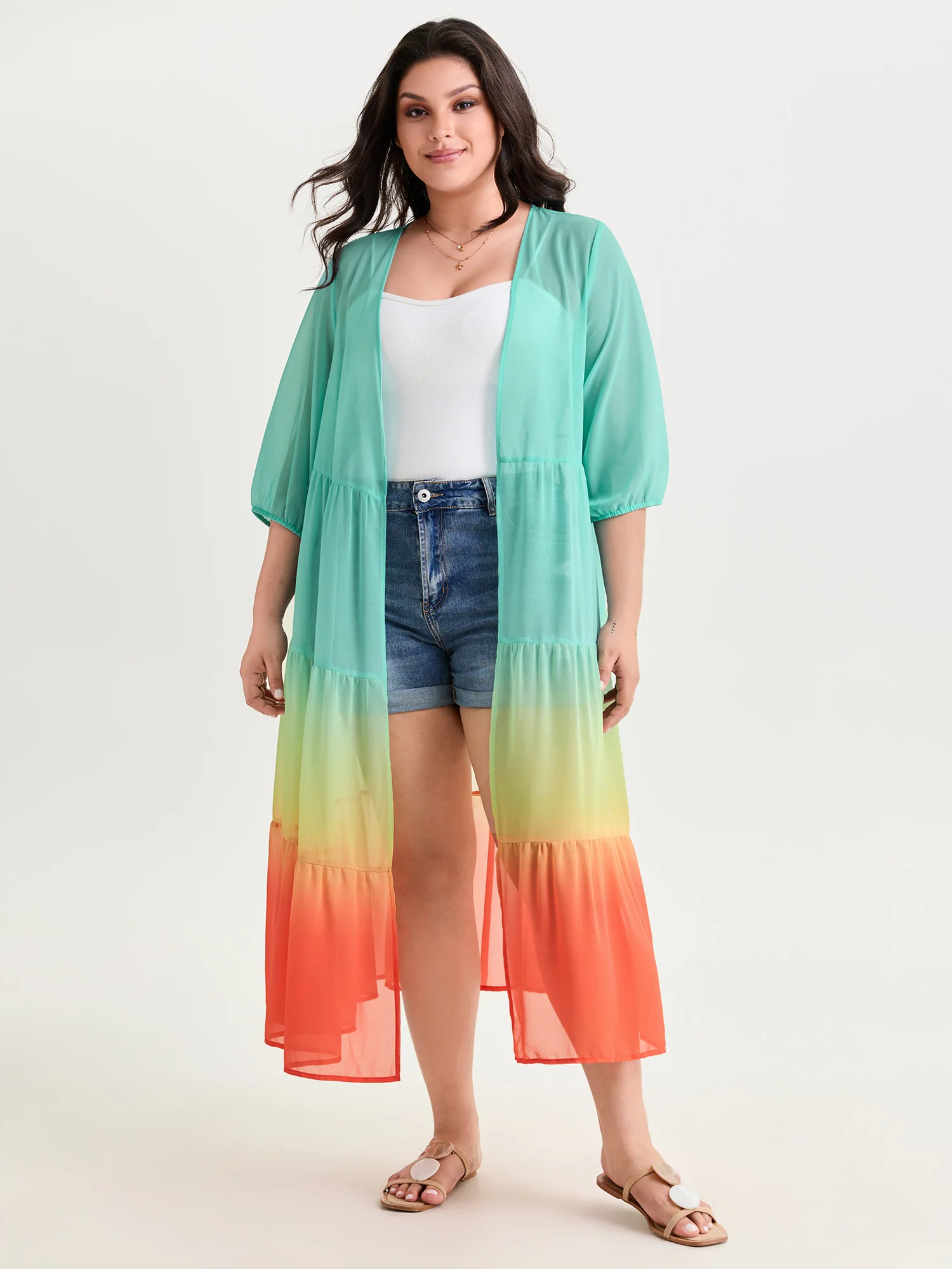 Ombre Gradient Tiered Mesh Cover-Up - Image 3