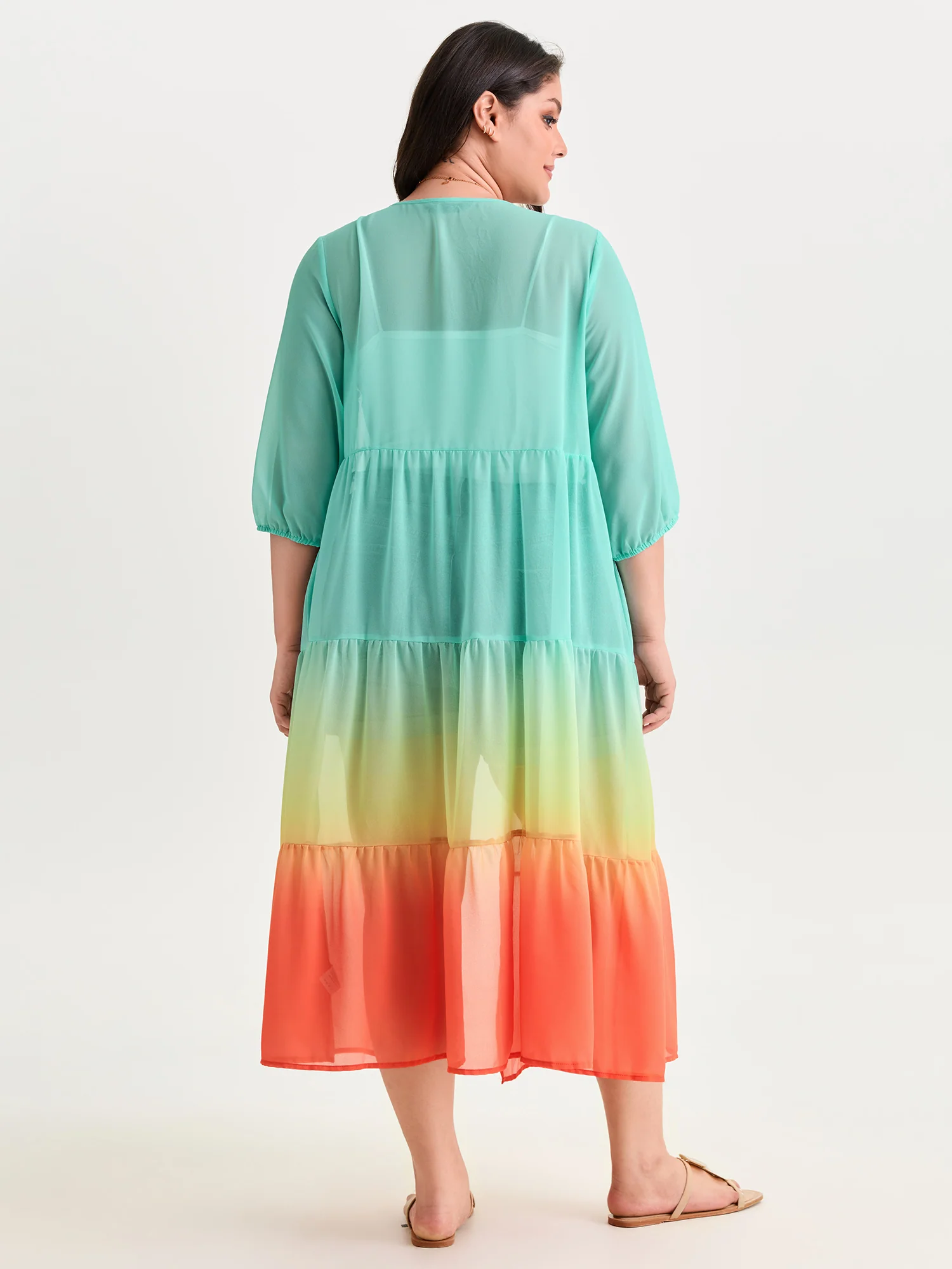 Ombre Gradient Tiered Mesh Cover-Up - Image 5