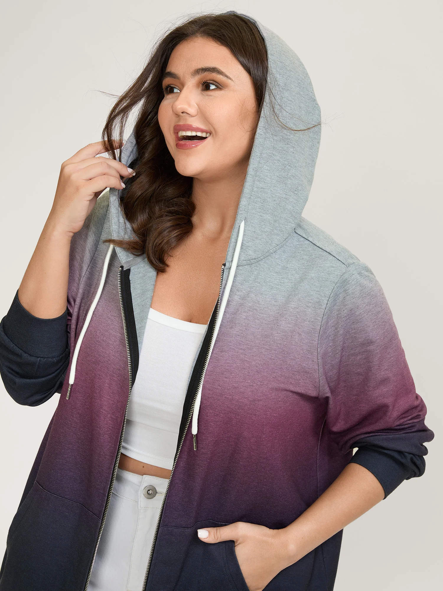 Ombre Gradient Zipper Front Jacket - Image 2