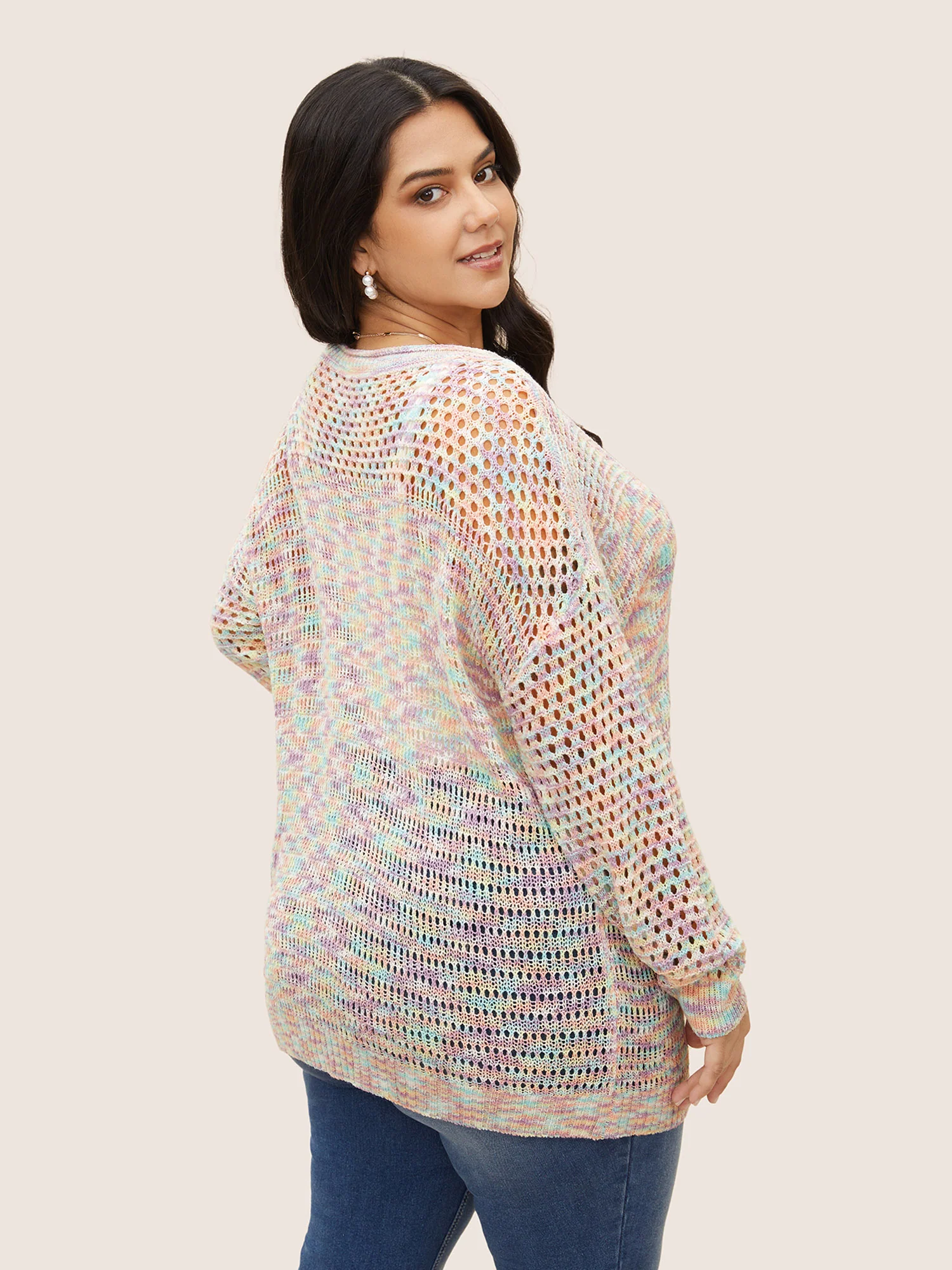 Ombre Heather Cut Out Drop Shoulder Sleeve Pullover - Image 2