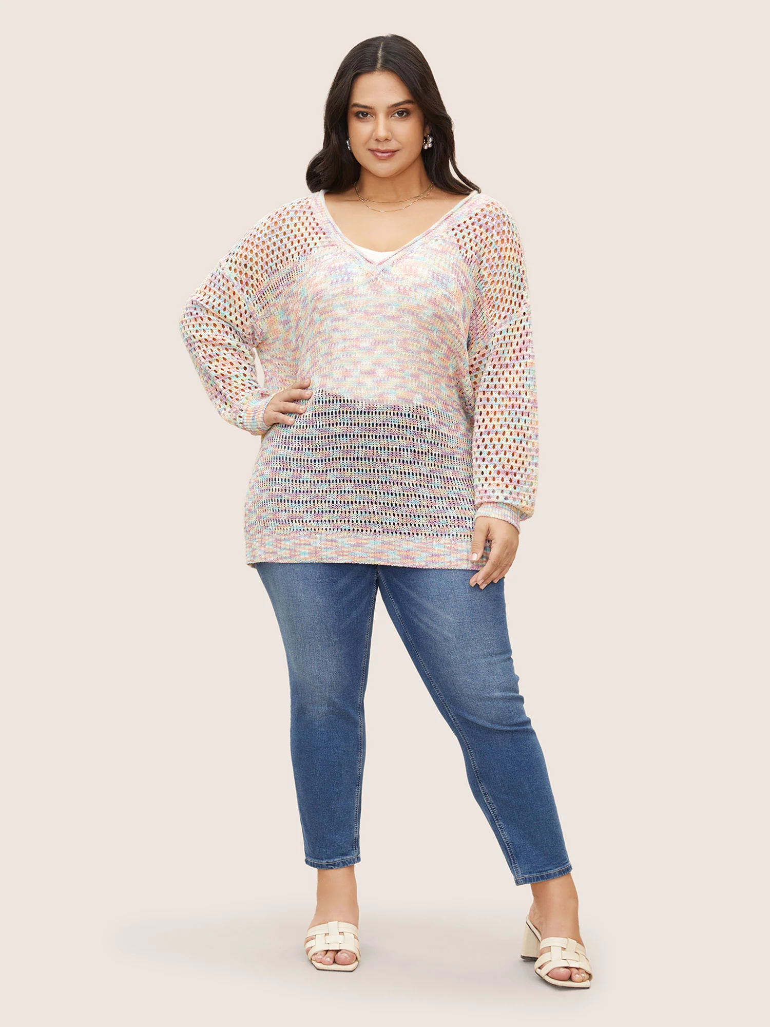 Ombre Heather Cut Out Drop Shoulder Sleeve Pullover - Image 3