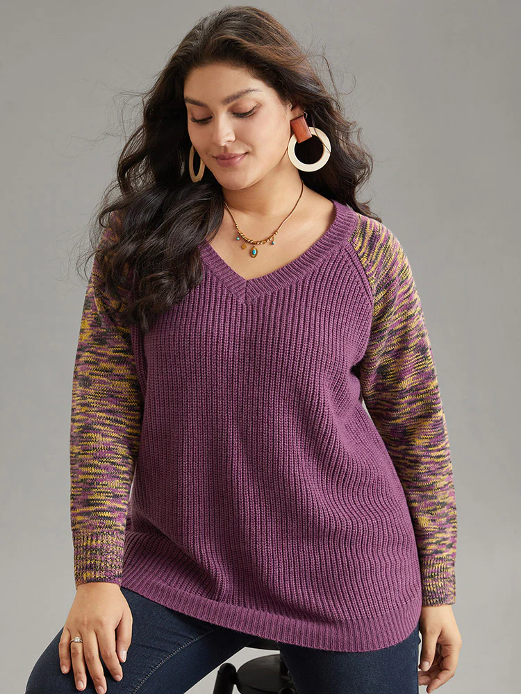Ombre Heather Raglan Sleeve Plisse Pullover