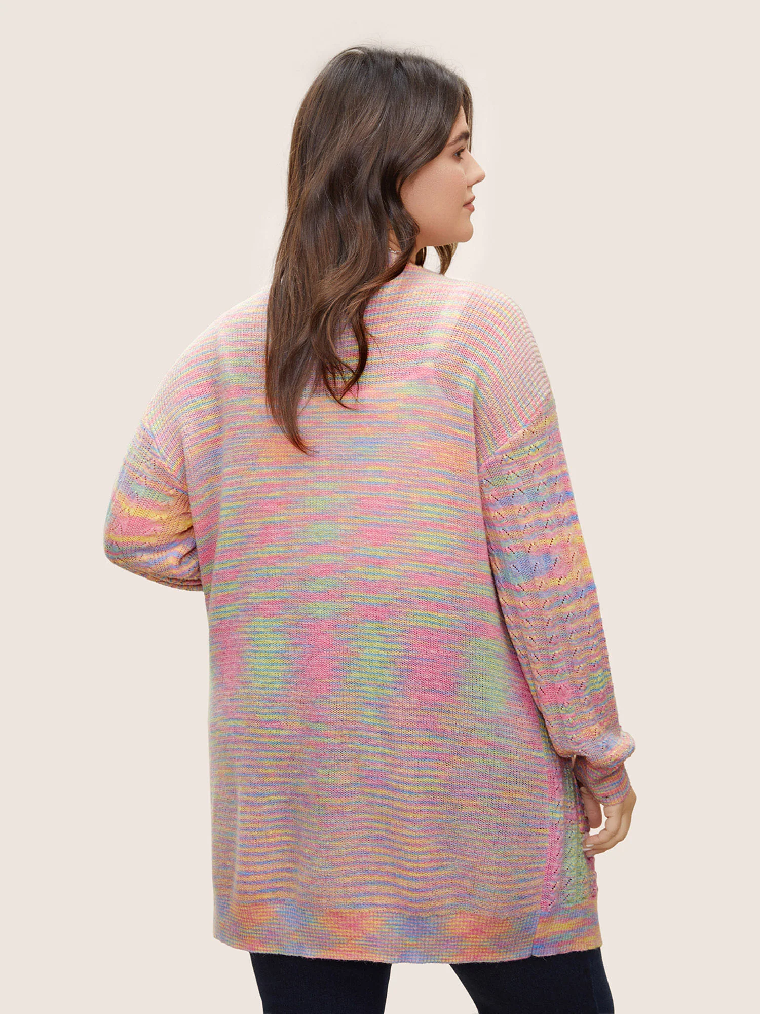 Ombre Heather Texture Cable Knit Pocket Cardigan - Image 2