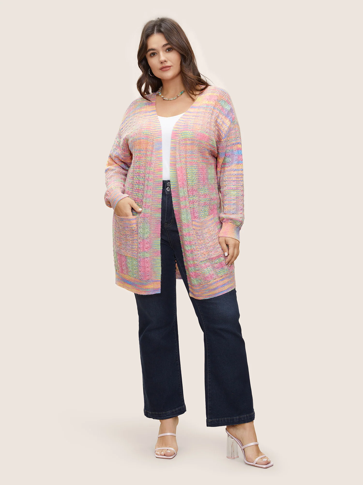 Ombre Heather Texture Cable Knit Pocket Cardigan - Image 3