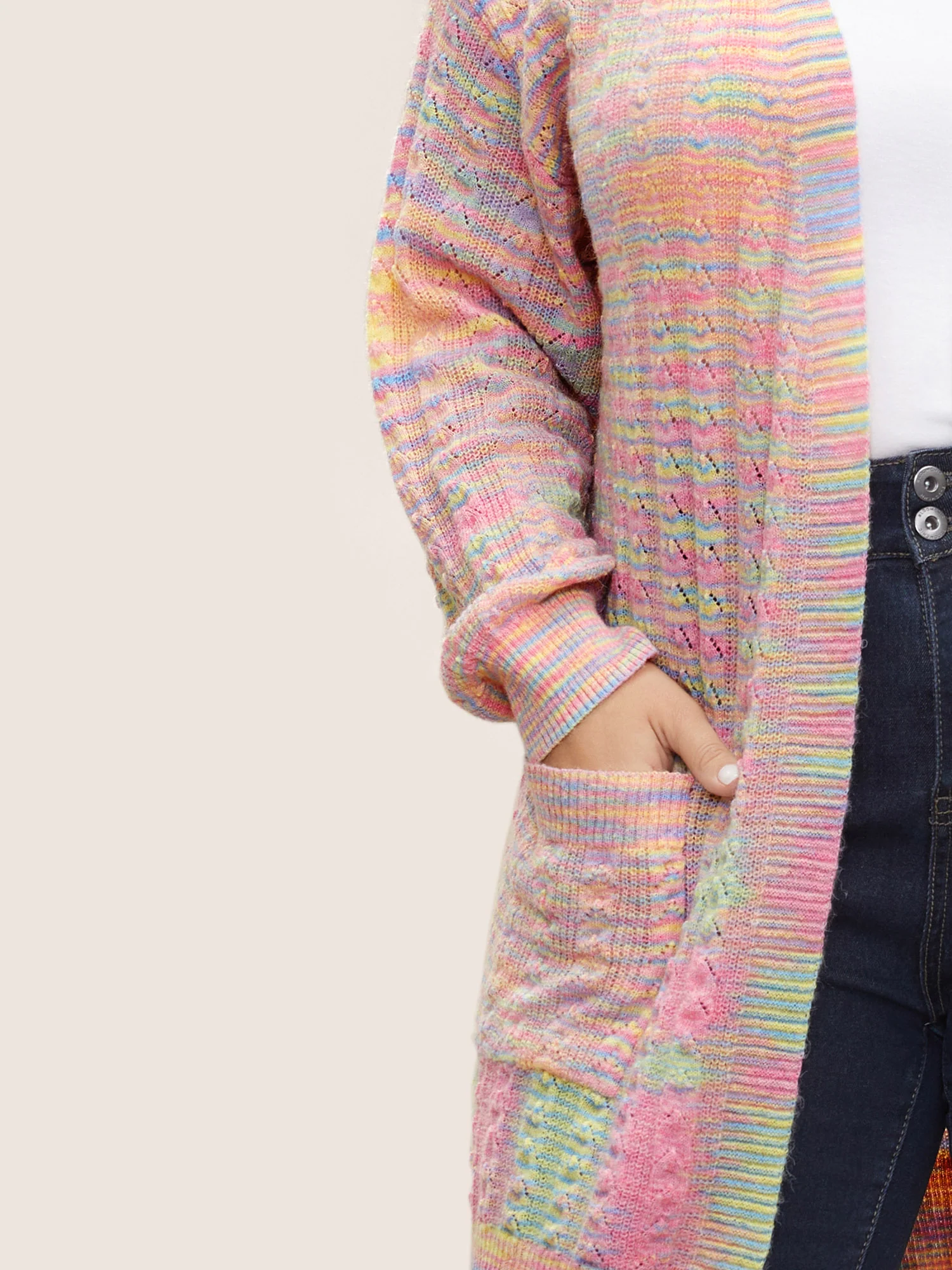 Ombre Heather Texture Cable Knit Pocket Cardigan - Image 4