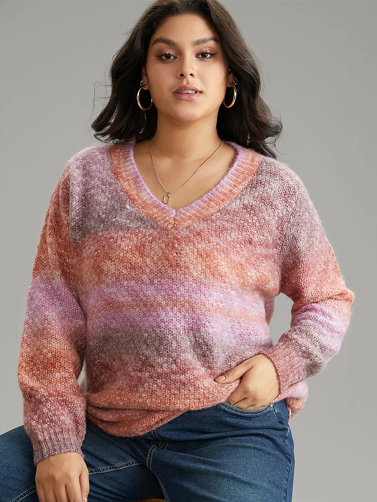 Ombre Heather V Neck Pullover - Image 3