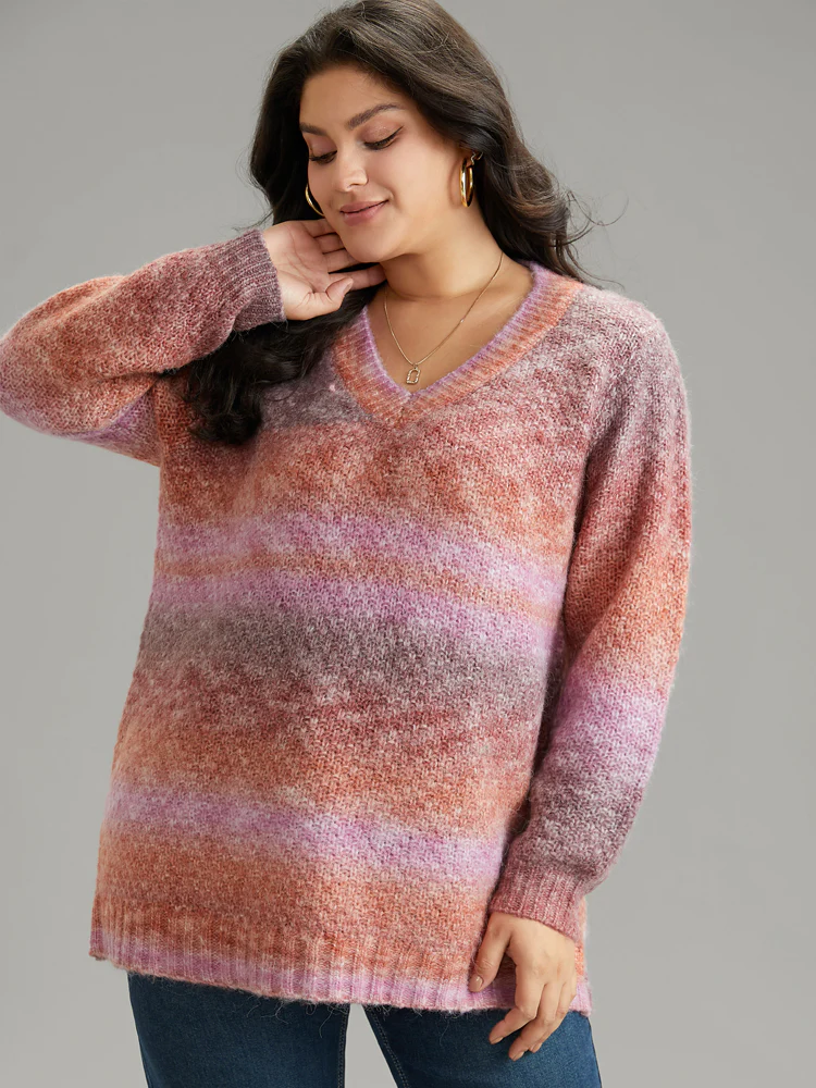 Ombre Heather V Neck Pullover - Image 4