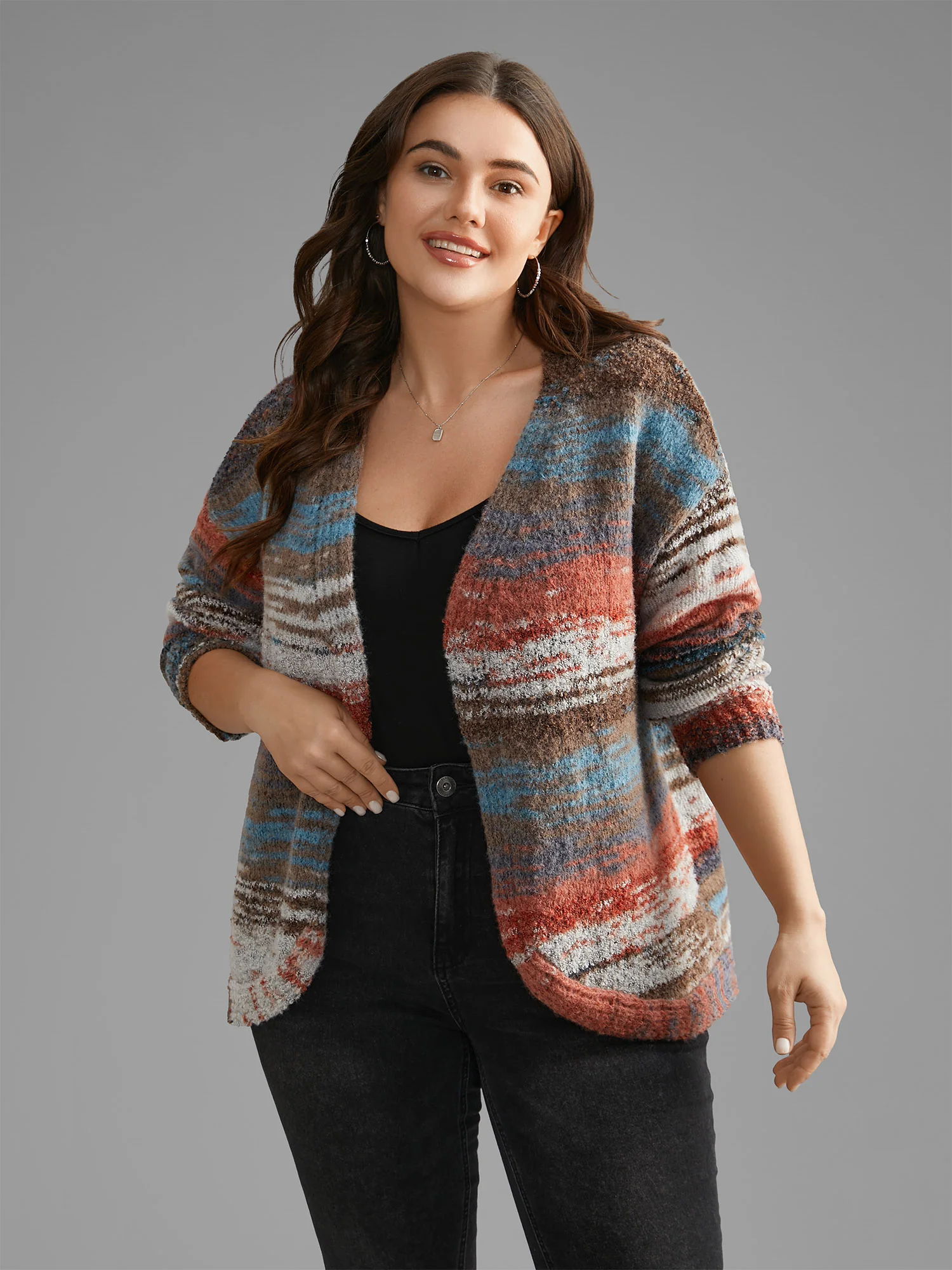 Ombre Open Front Curved Hem Cardigan - Image 2