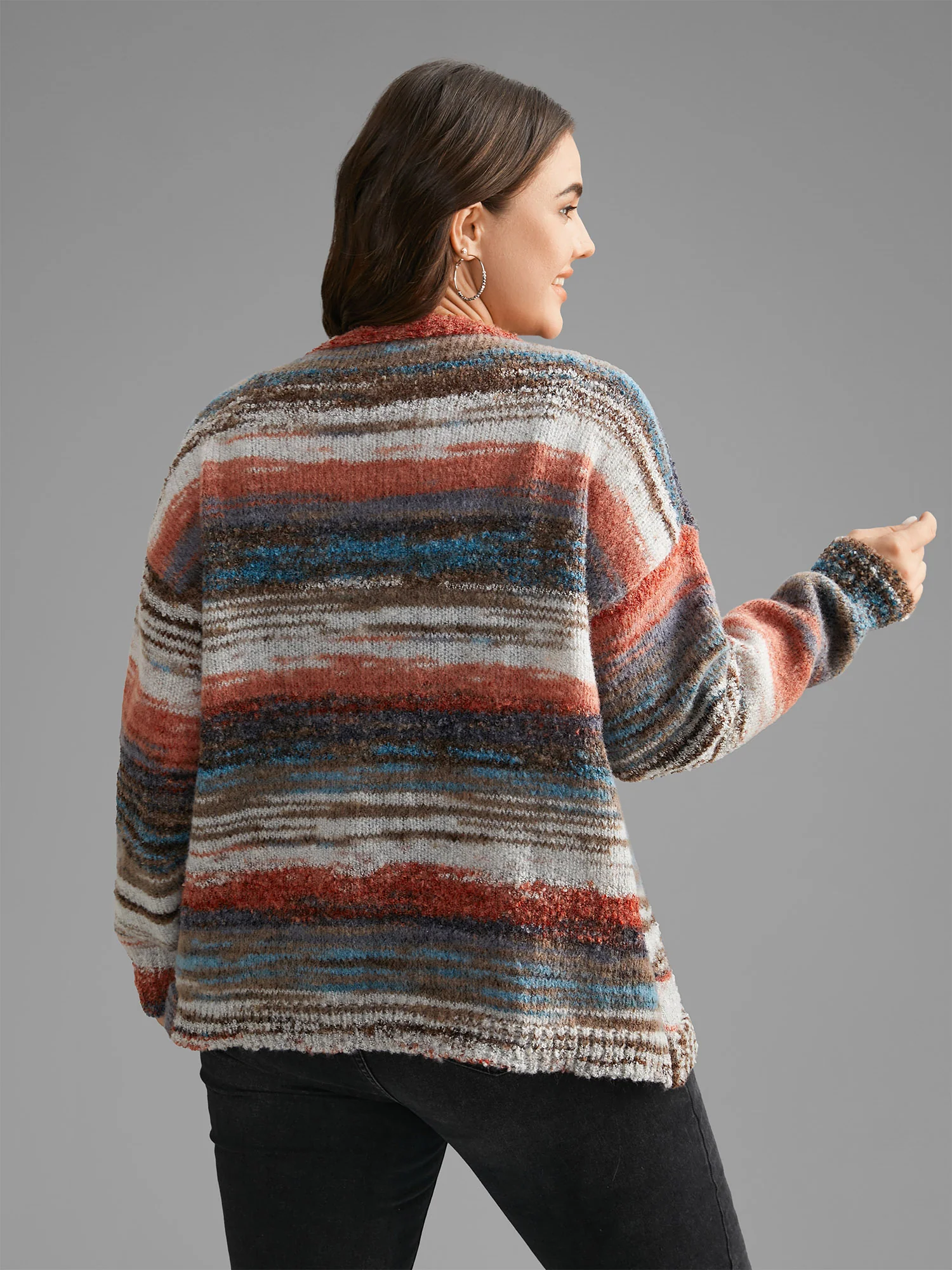 Ombre Open Front Curved Hem Cardigan - Image 3